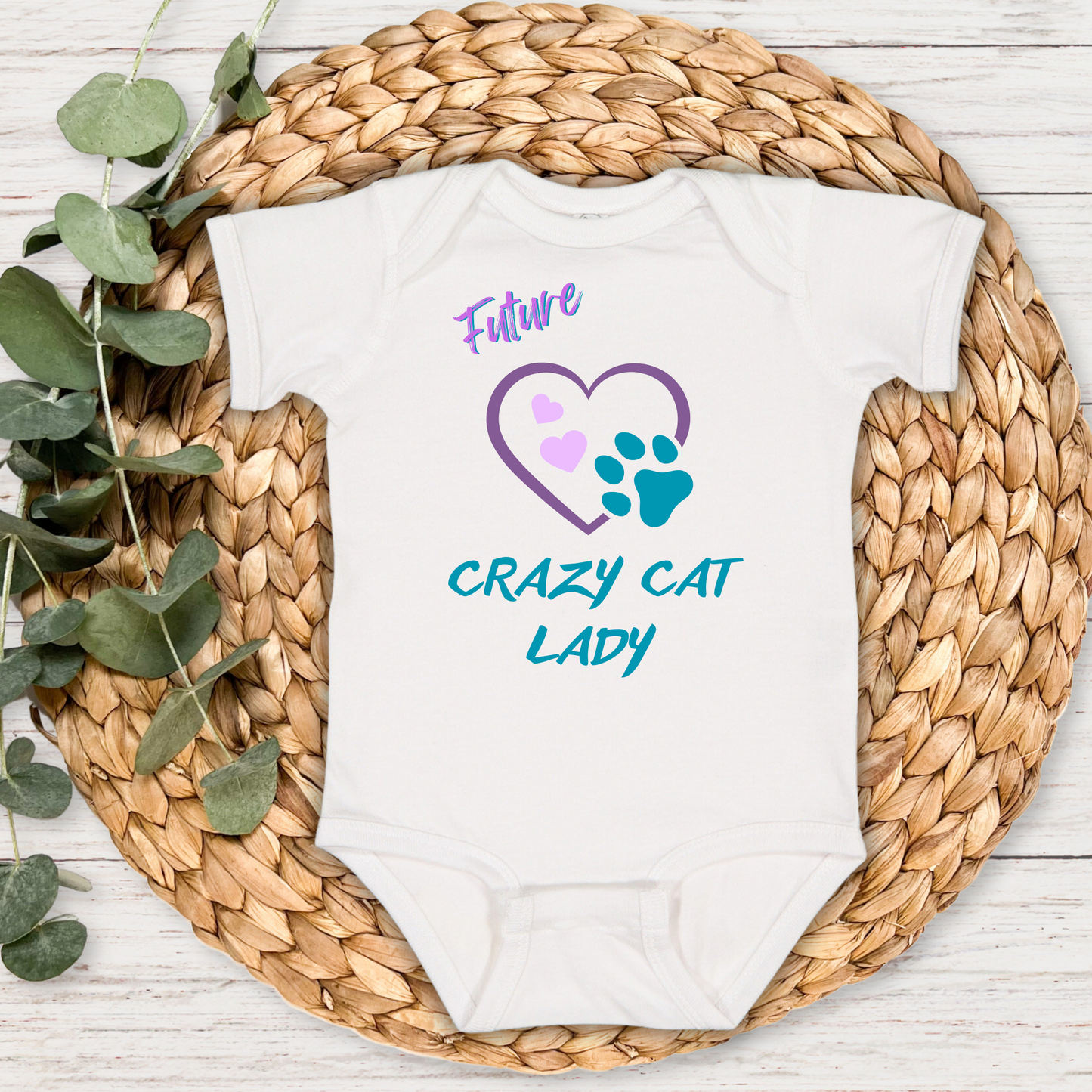 CatLady Grandma Baby Bodysuit, With "FUTURE Crazy Cat Lady" Design, Cat Lover Mom Gift, 4 Colors