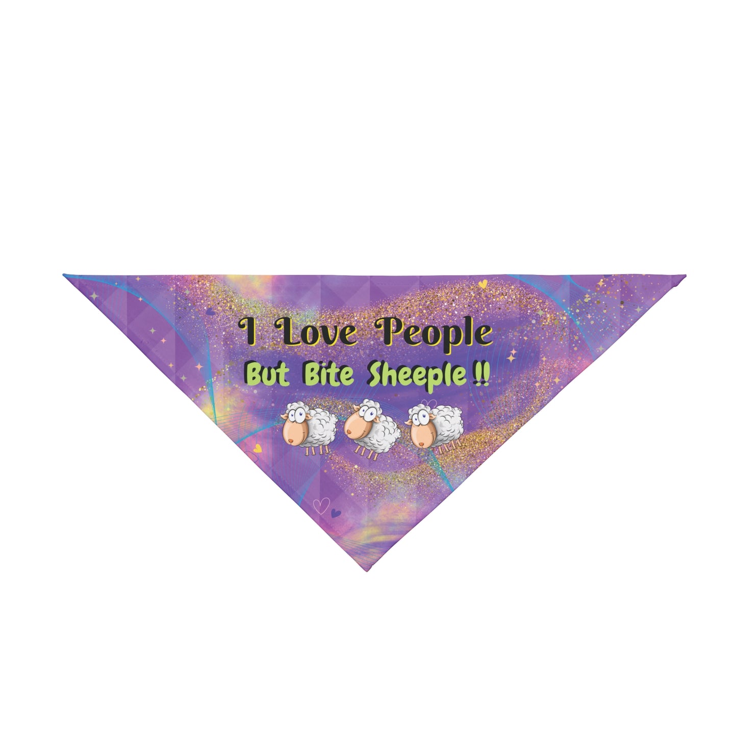 Purple "I Love People But Bite Sheeple" Political Pet Bandana, Cute & Clever Sheep Design Encourages Humans To Resist "Group Think" And Fight Fascism, Great For Parties And Pro-Democracy Gatherings