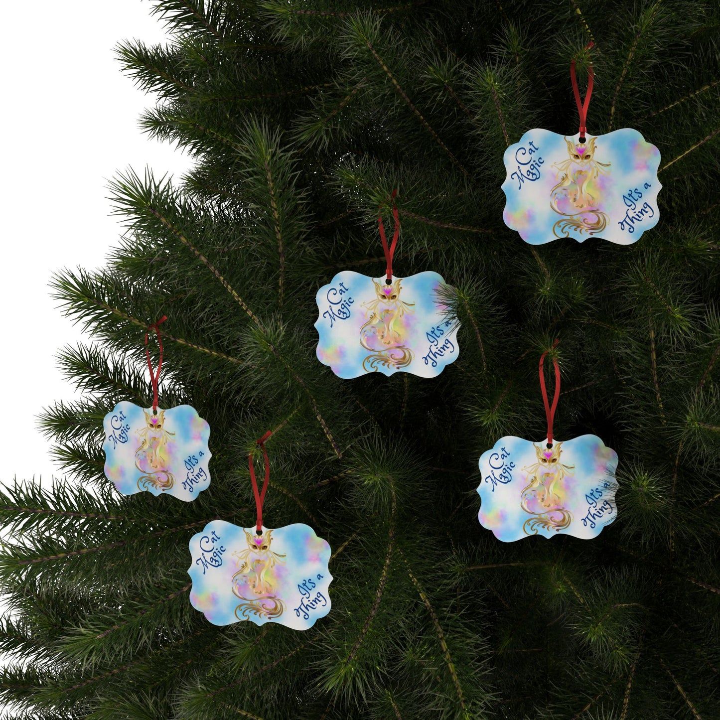Aluminum "Cat Magic, It's a Thing" Ornament, Great Cat Lady Mom Gift, Single or Set of Five