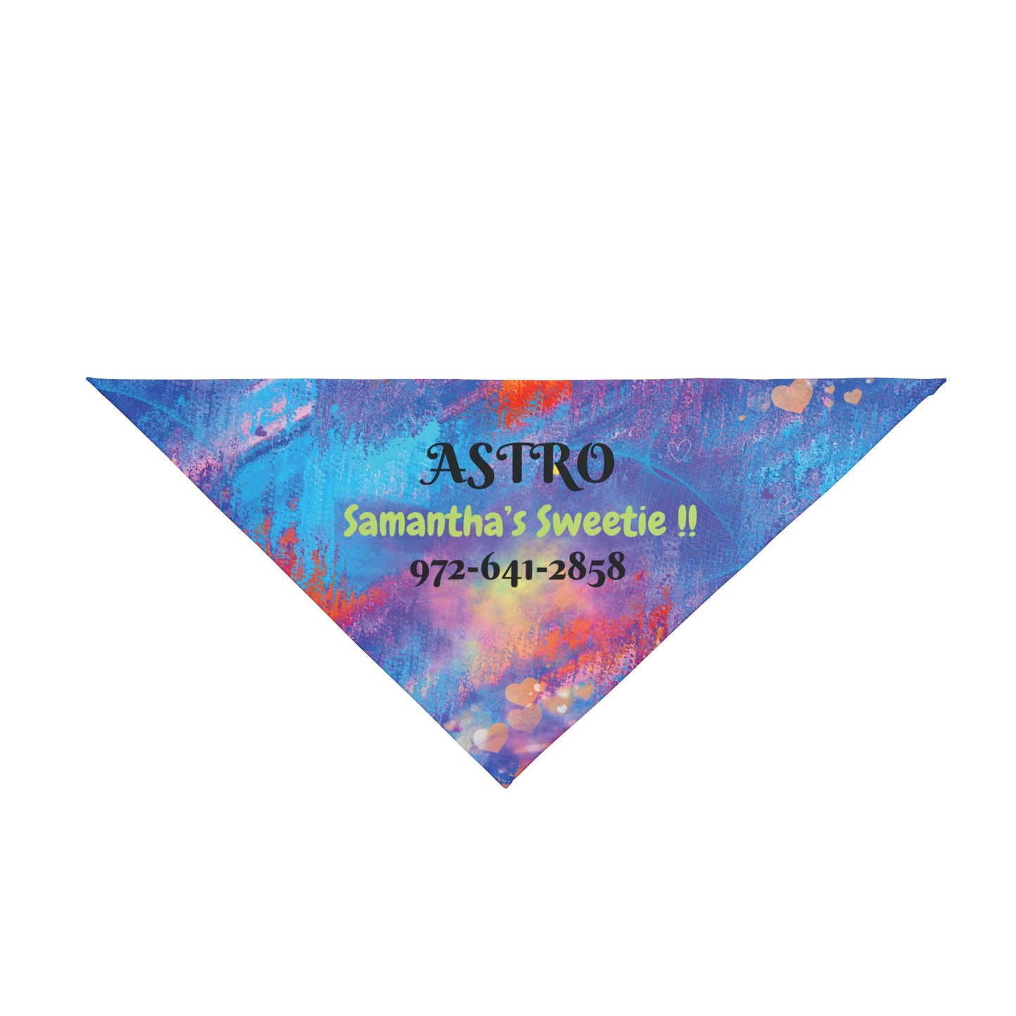 Vibrant Multi-Colored Customizable Pet Bandana, Design, Personalize with Dog & Human Names, "Samantha's Sweetie" or Something Different, Personal Pet Lover Dog Mom Gift, Special Occasion Birthday Gift for Mom