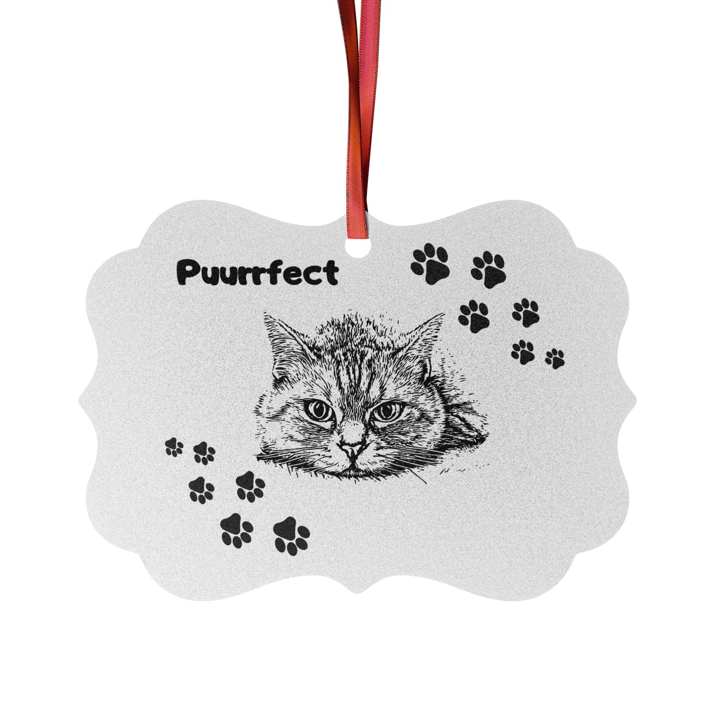 Aluminum "Puurrfect" Cat Lover Ornament, Simple Cat and Pawprints Design, Cat Lady Mom Gift, Single or Set of 5, 10