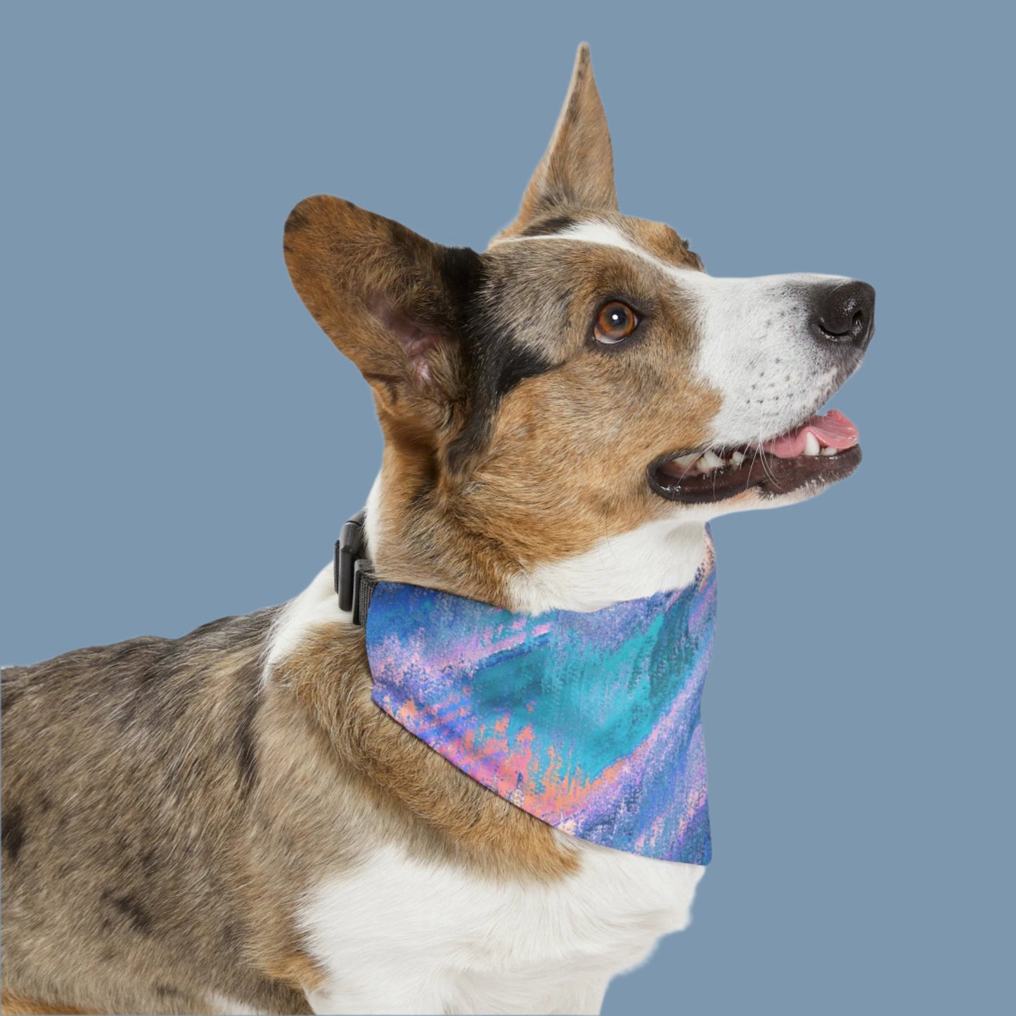 Colorful Blue-Hued Bandana COLLAR with Fun "Canine Concierge" Slogan, Great Animal Lover Dog Mom Gift, Easy On-Off Buckle, 4 Sizes
