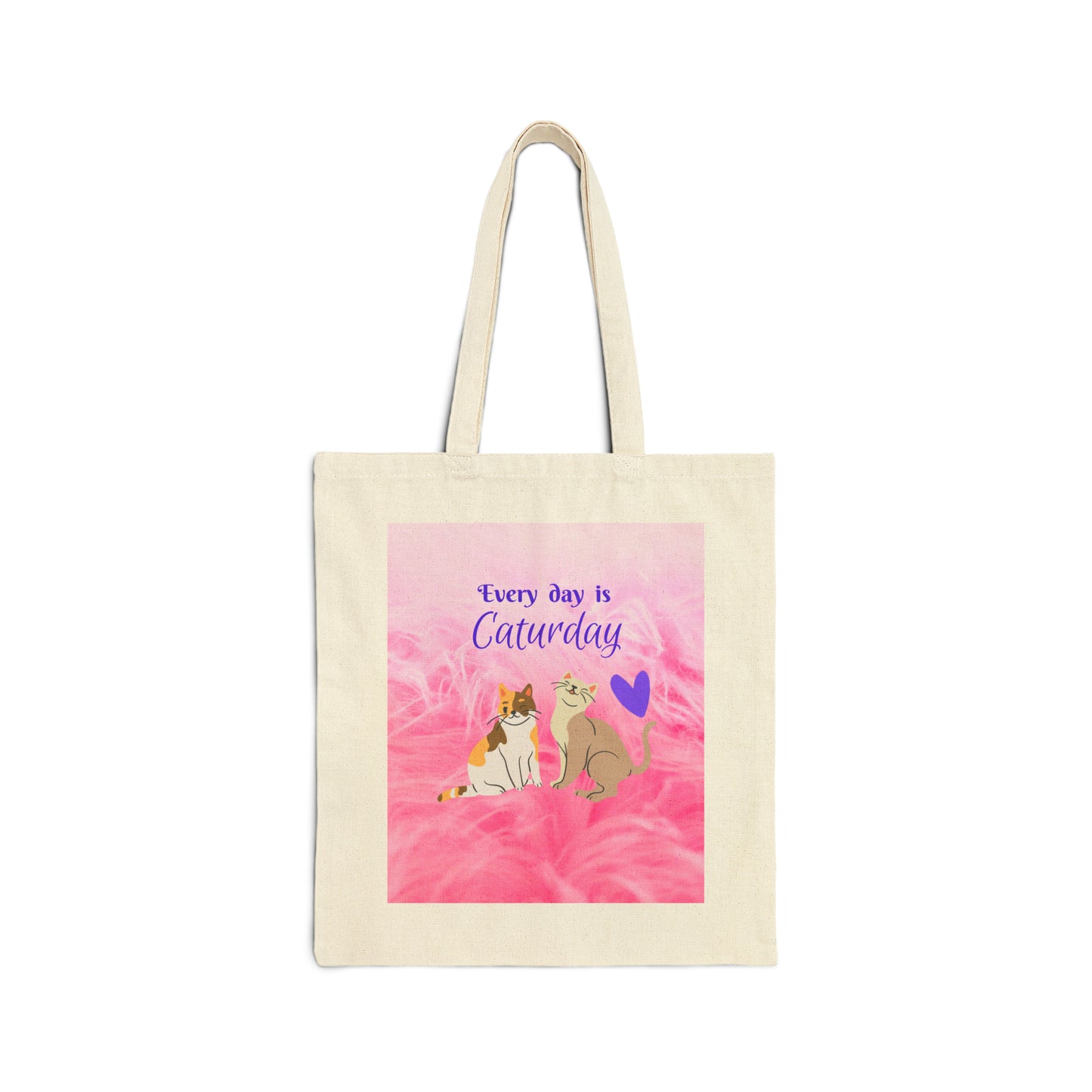 Pink "Every day is Caturday" CatLady Canvas Tote, Pretty & Practical Pet Lover Cat Lady Gift, Birthday Christmas Mom Gift