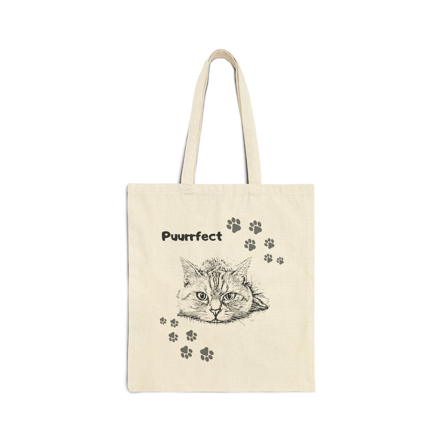 CatLady "Puurrfect" Tote Bag, Cute Cat Graphic and Pawprints Sublimation Design, Pet Lover Cat Mom Gift
