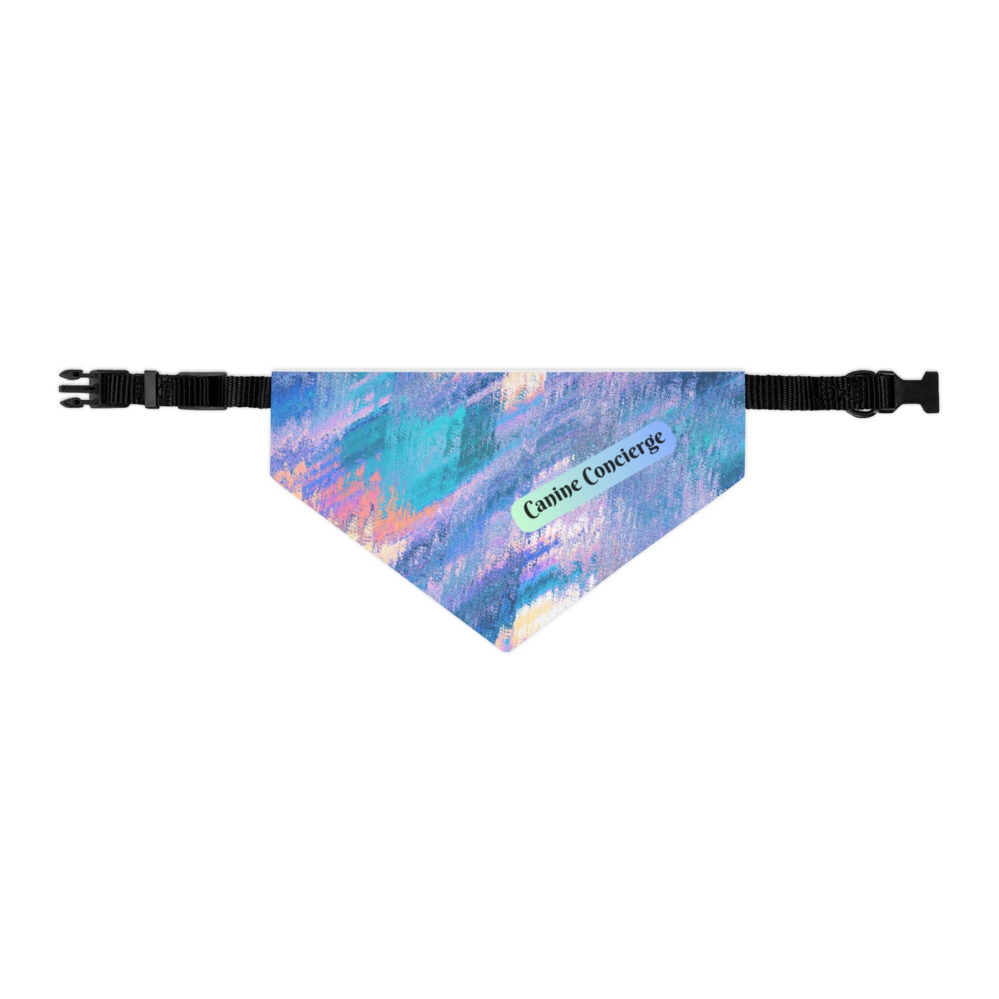Colorful Blue-Hued Bandana COLLAR with Fun "Canine Concierge" Slogan, Great Animal Lover Dog Mom Gift, Easy On-Off Buckle, 4 Sizes