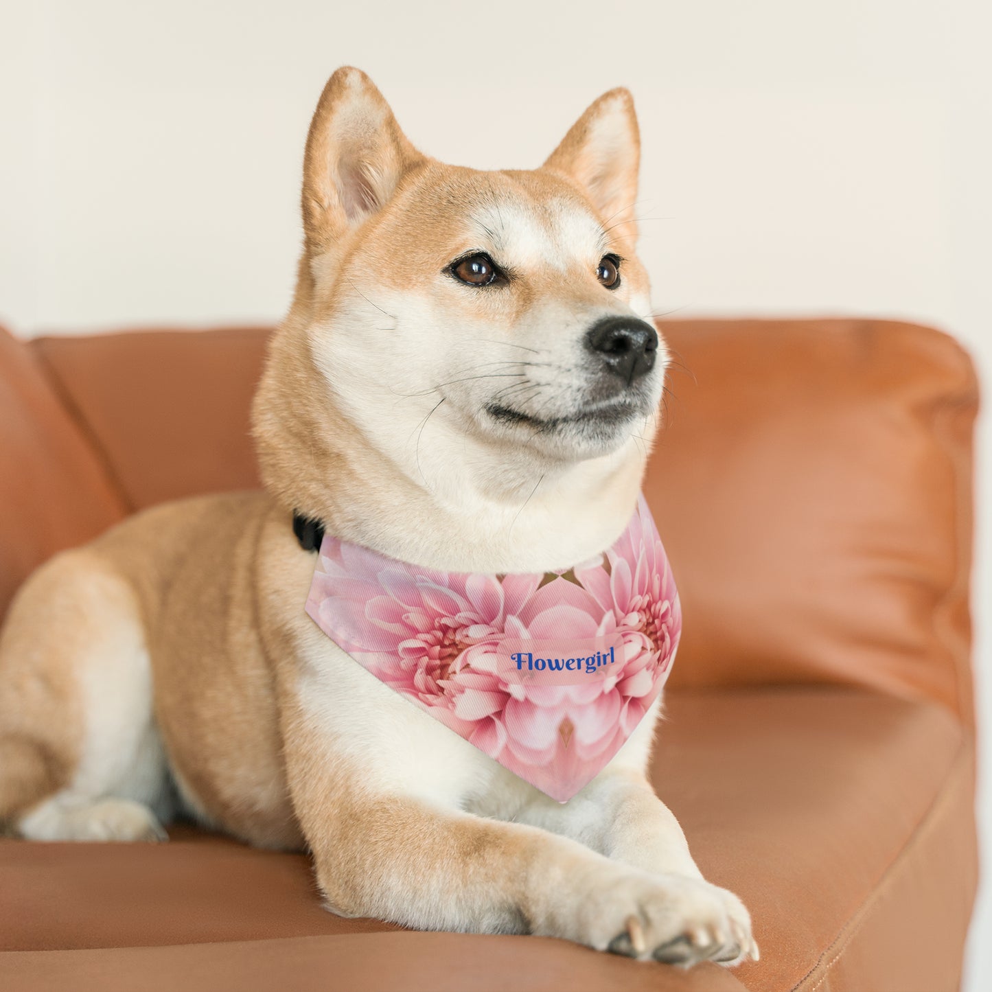 Pink Floral Bridal Pet Bandana COLLAR with Classic"Flowergirl" Sublimation Design, Engagement Party Wedding Apparel, Mother of the Bride Gift