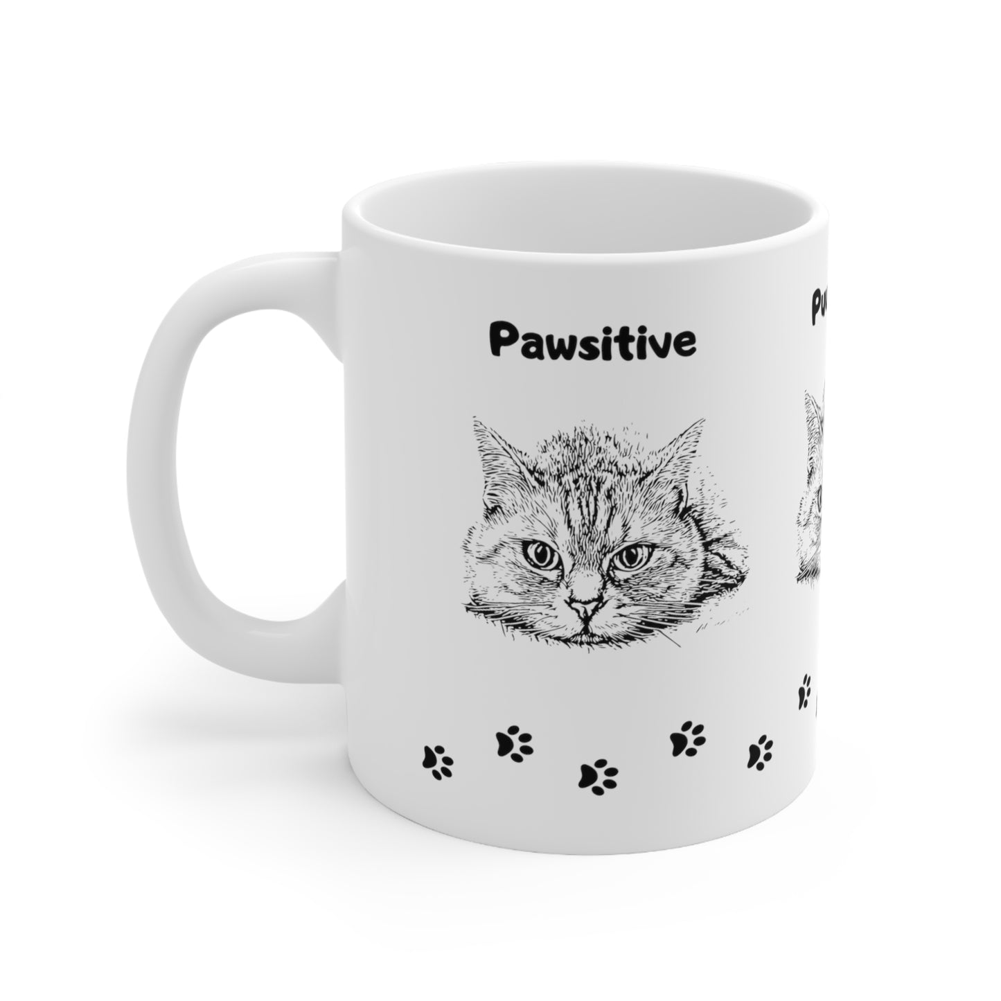 Cat Lover Mug With Three-Sided "Puurrfect-Pawsitive-Pawticular" Design, Great Cat Mom Gift, Ceramic, 11oz