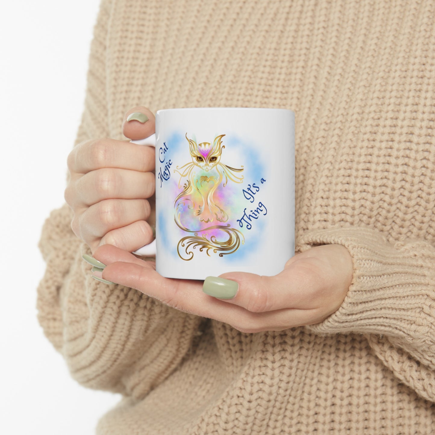 Whimsical "Cat Magic, It's a Thing" Cat Lover Coffee Mug, Great Cat Mom Pet Lover Gift for Her,Ceramic, 11 oz
