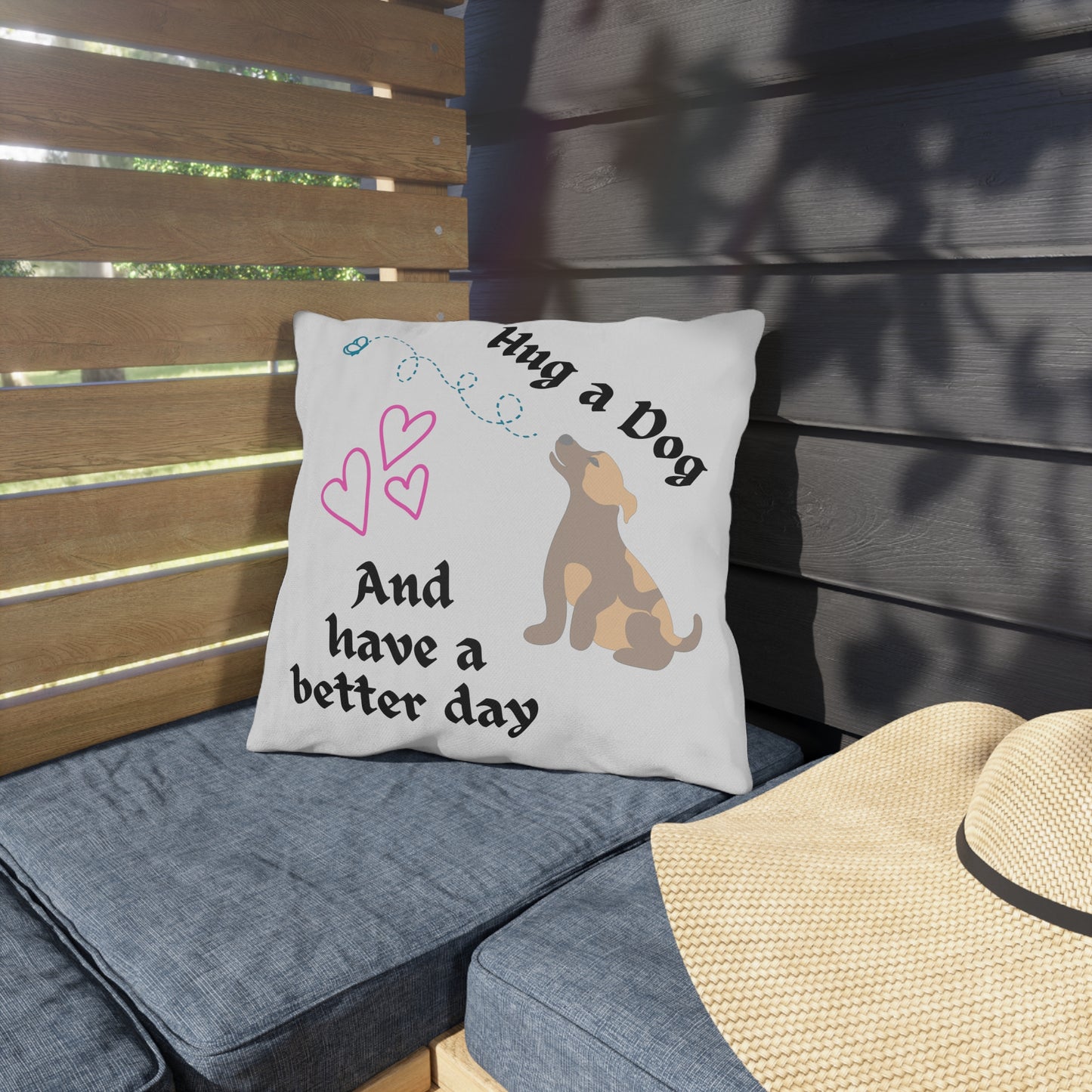 Pet-Lover Patio Pillow, "Hug a Dog" Design, UV- & Mildew-Resistant