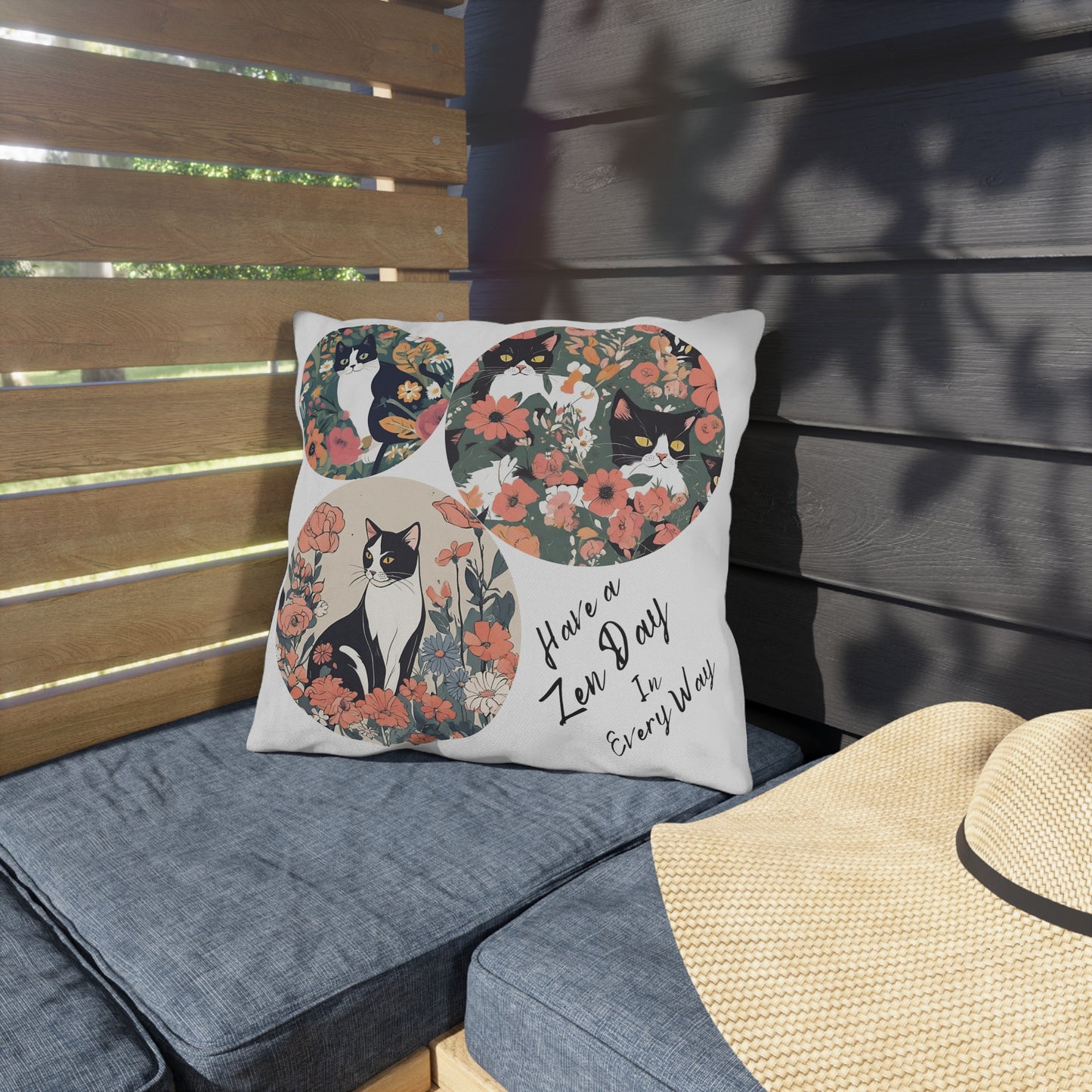 Pet-Lover Patio Pillow, "Have a Zen Day" Design, UV- & Mildew-Resistant