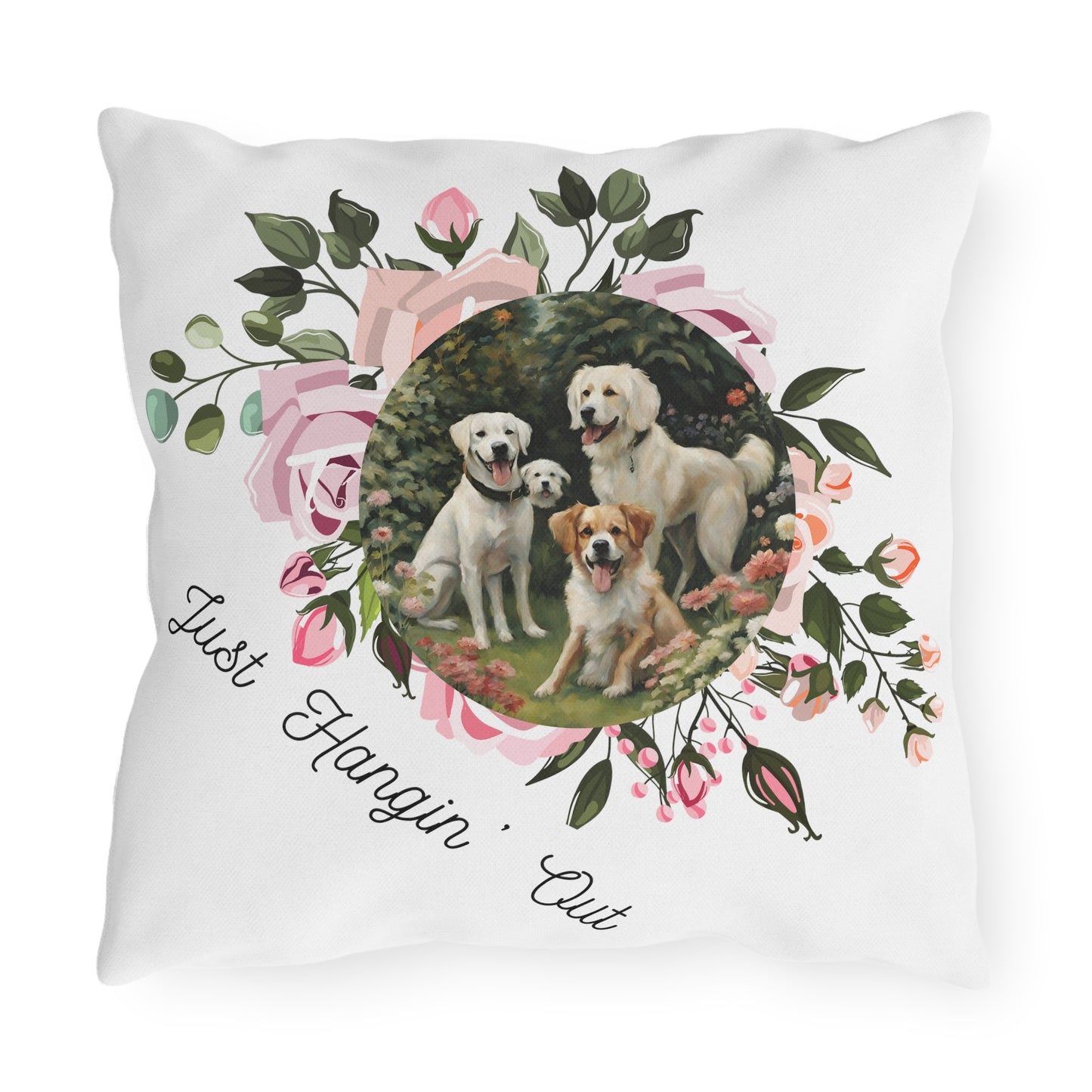 Pet-Lover Patio Pillow, "Harmony Dogs/Just hangin' Out" Design, UV- & Mildew-Resistant
