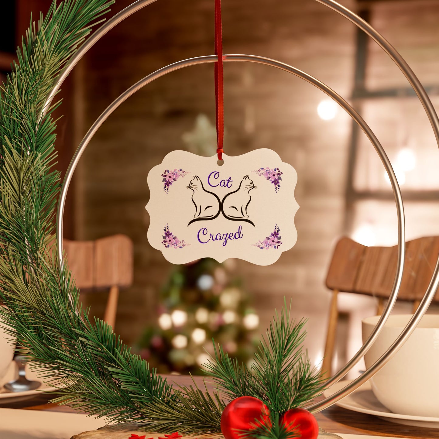 Aluminum "Cat-Crazed" Christmas Ornament, Great Cat Lady Mom Gift, Single or Set of 5,10