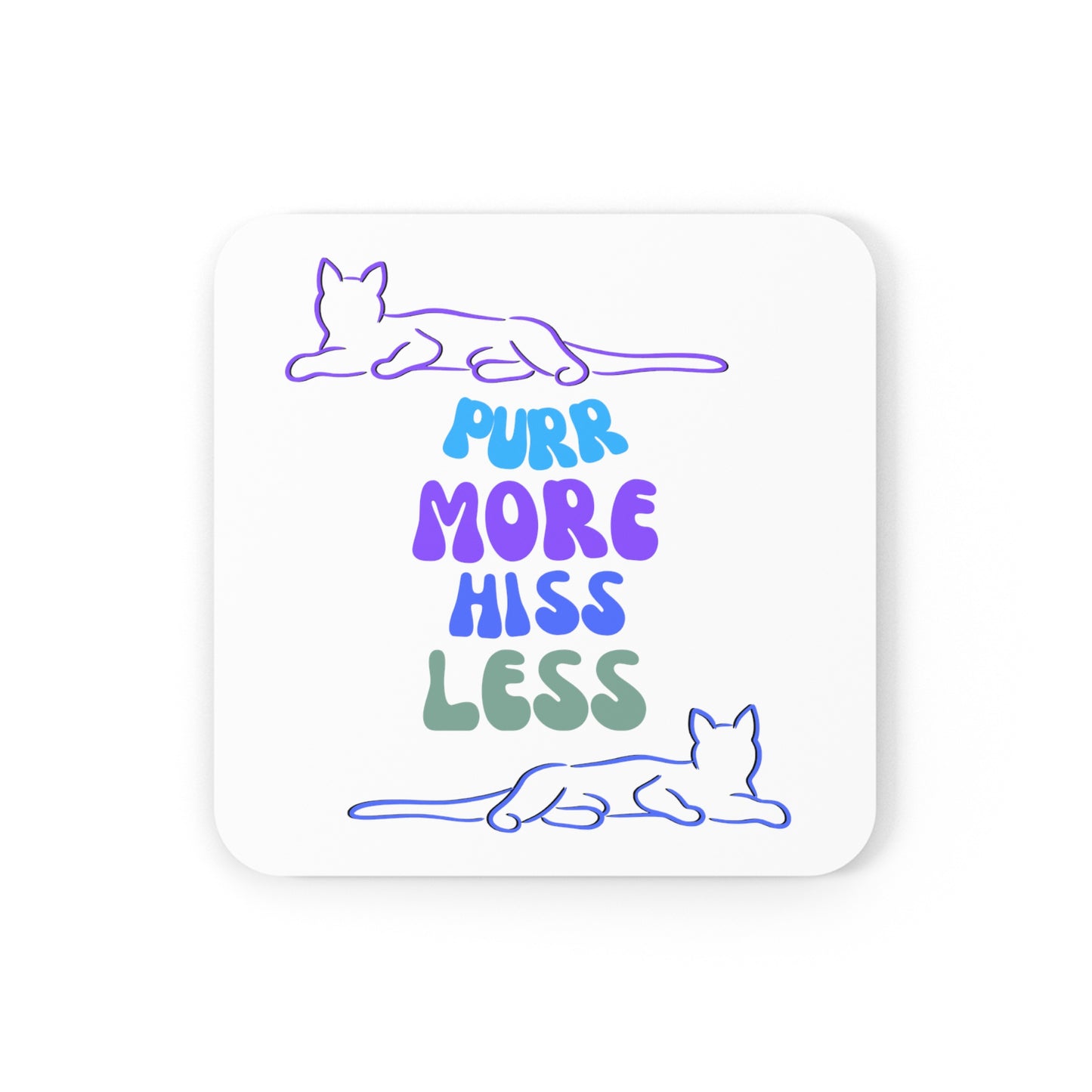 Cat-Lady Coasters, "Purr More Hiss Less" Sublimation Design, Perfect Cat Lover Gift For Mom