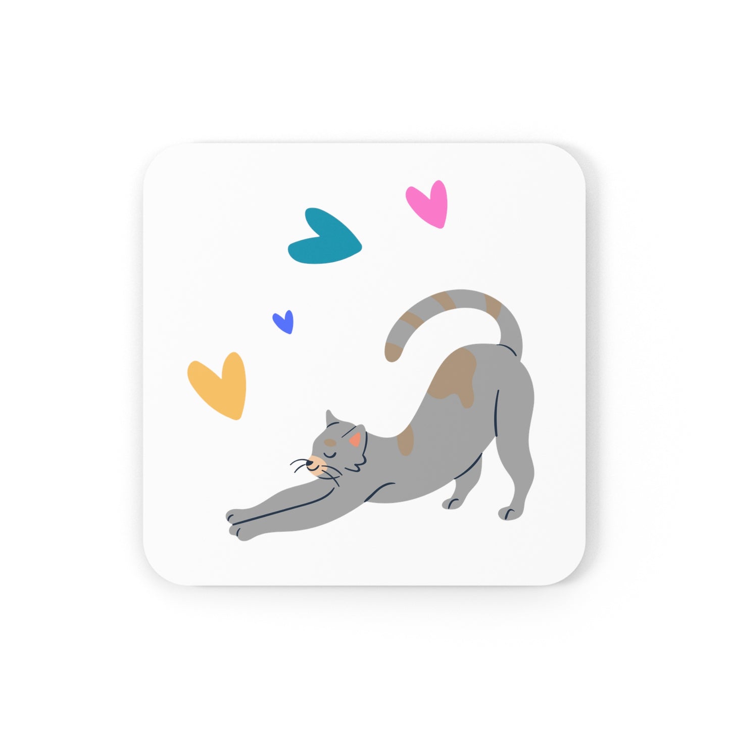 Cat-Lady Coasters, Simple "Cat & Hearts" Sublimation Design, Animal Lover Gift For Cat Mom