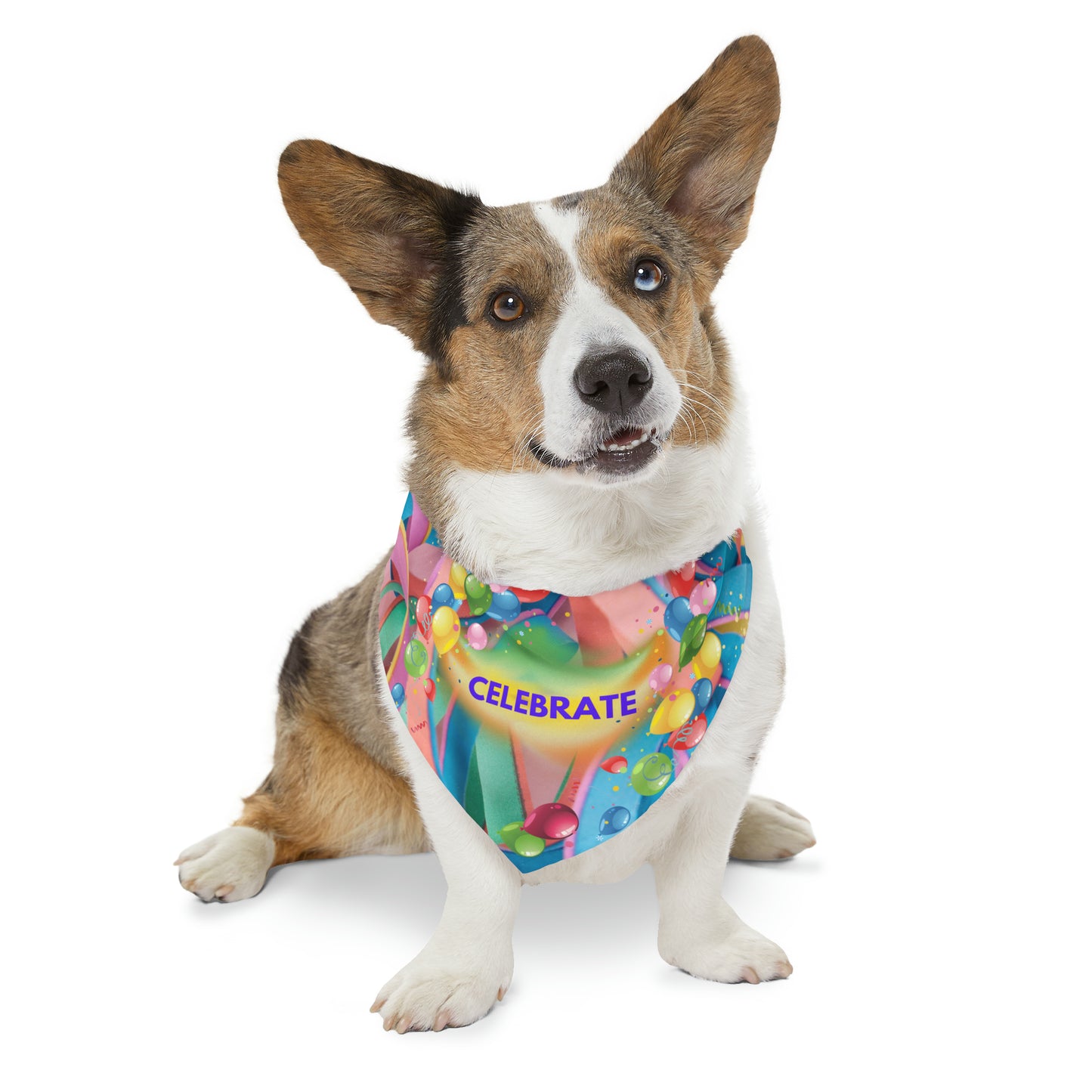 Festive "Celebrate" Bandana COLLAR with Colorful Balloons Design, Dog Cat Partywear, CatLady Dog Mom Birthday Gift
