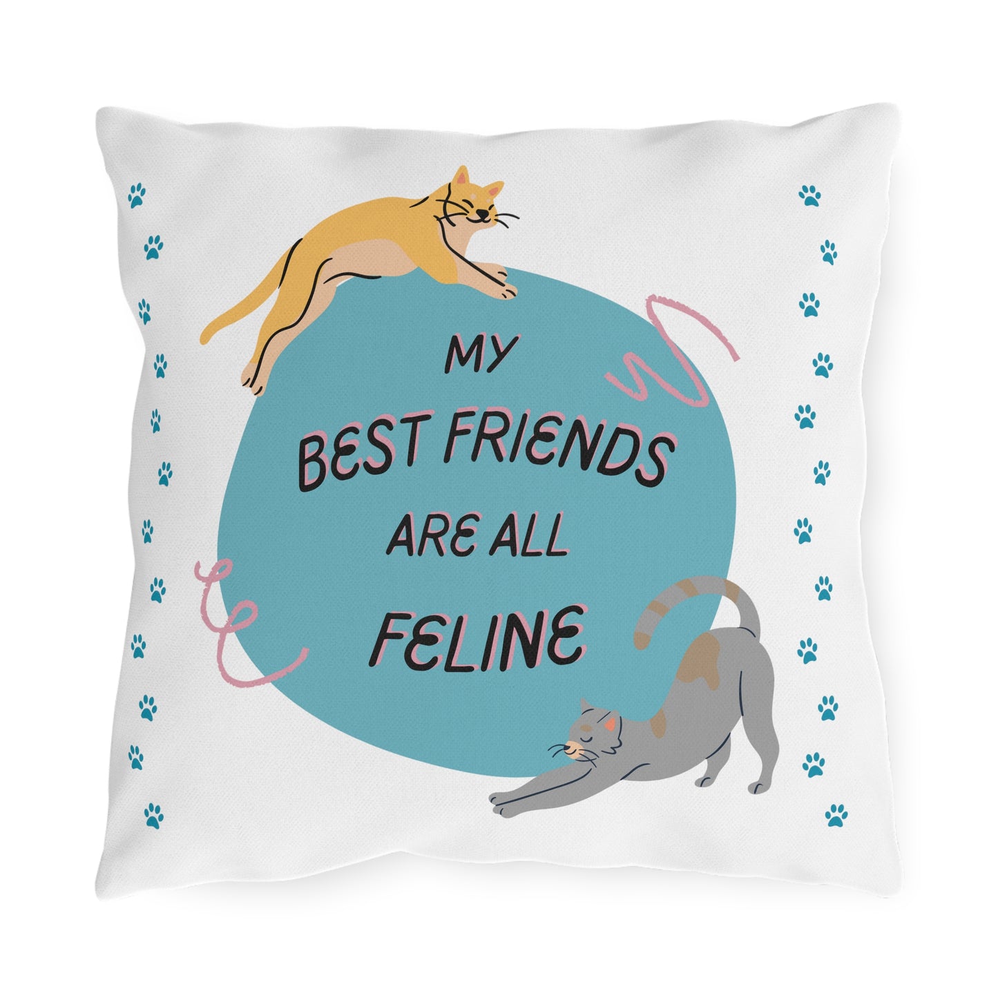 Pet-Lover Patio Pillow, "My Best Friends Are All Feline" Design, UV- and Mildew-Resistant