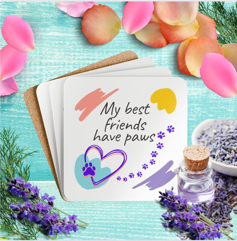Cat-Lady Coasters, "My best friends have paws" Sublimation Design, Animal Lover Gift for Mom