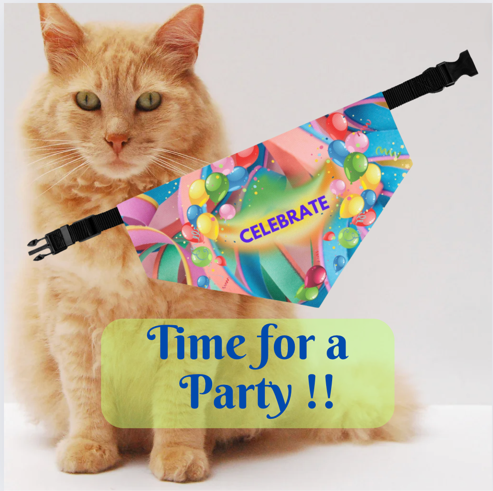 Festive "Celebrate" Bandana COLLAR with Colorful Balloons Design, Dog Cat Partywear, CatLady Dog Mom Birthday Gift