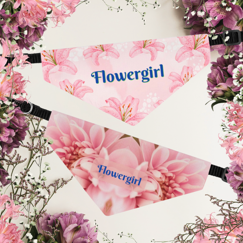 Bridal Bandana COLLAR with Pink Hibiscus "FLOWERGIRL" Style, Engagement Party, Wedding, Cats, Dogs, 4 Sizes