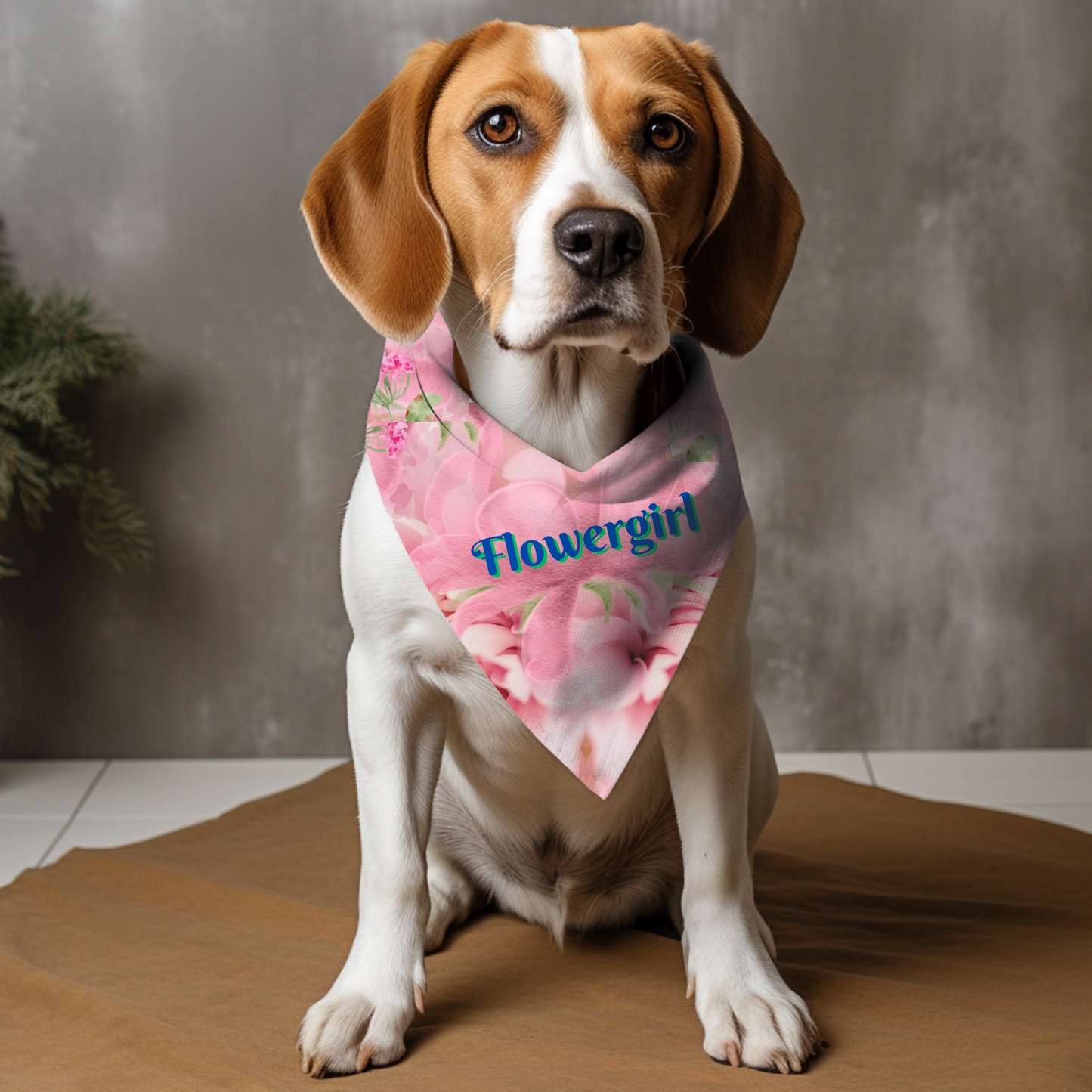 Classic Pink Floral "Flowergirl" Pet Bandana, Bridal Engagement Wedding Pet Fashions, Cat Lady Dog Mom Bride Groom Gift
