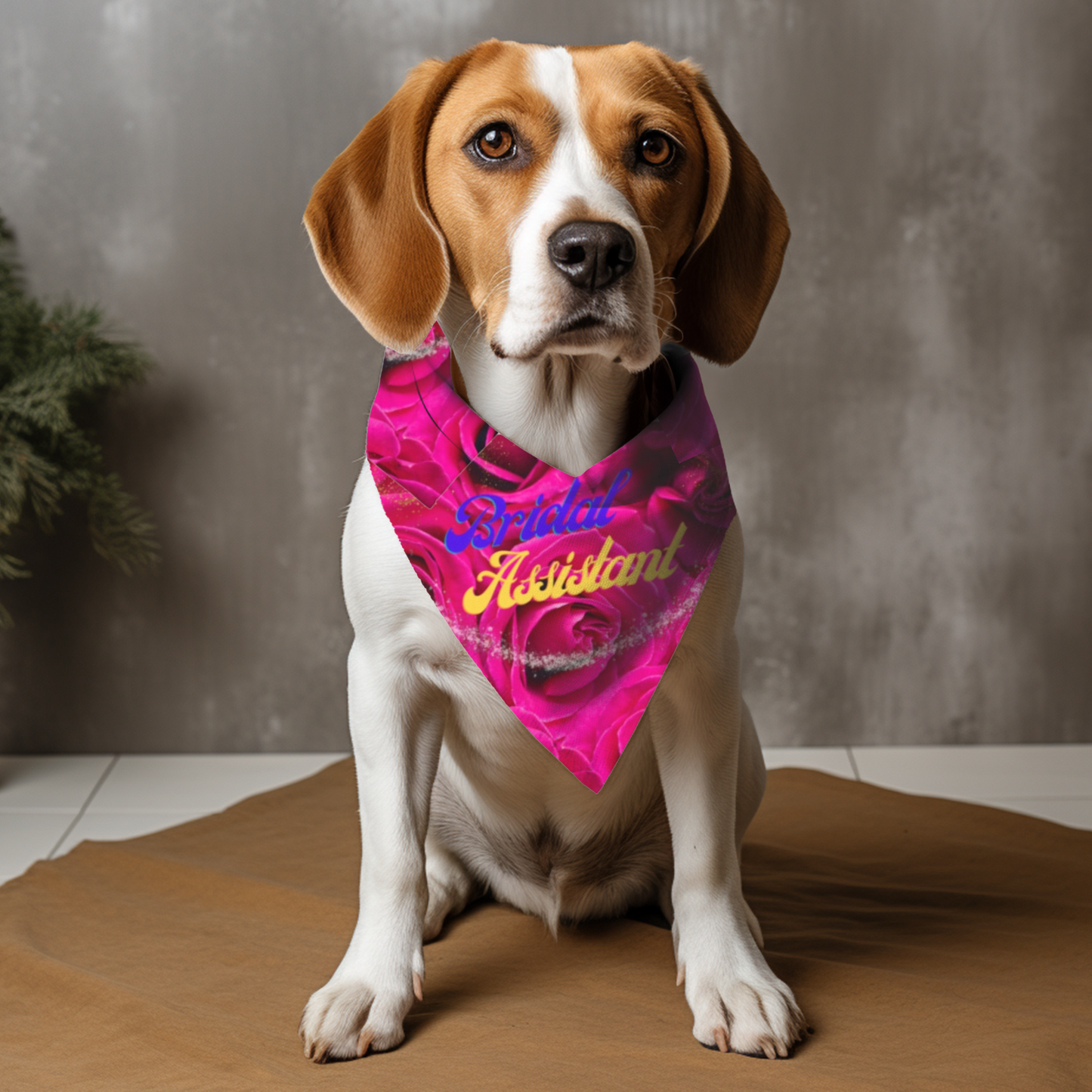 Vibrant Fushia Floral "Bridal Assistant" Pet Bandana, Bridal Engagement Wedding Botanical Print, Pet Lover CatLady Gift For Bride and Groom