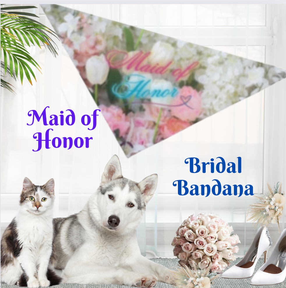 Bridal Pet Bandana with Floral Pastel "Maid of Honor" Design, Engagement Wedding Parties, Pet Lover Bride, Groom Dog Cat Mom Gift