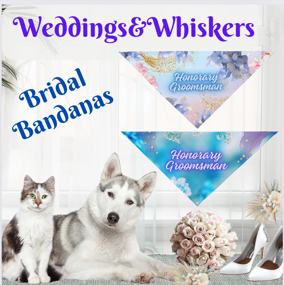 Turquoise Blue "Honorary Groomsman" Pet Bandana, Bridal, Engagement Wedding Themed Pet Attire, Cat Dog Pet Lover Gift for Bride or Groom