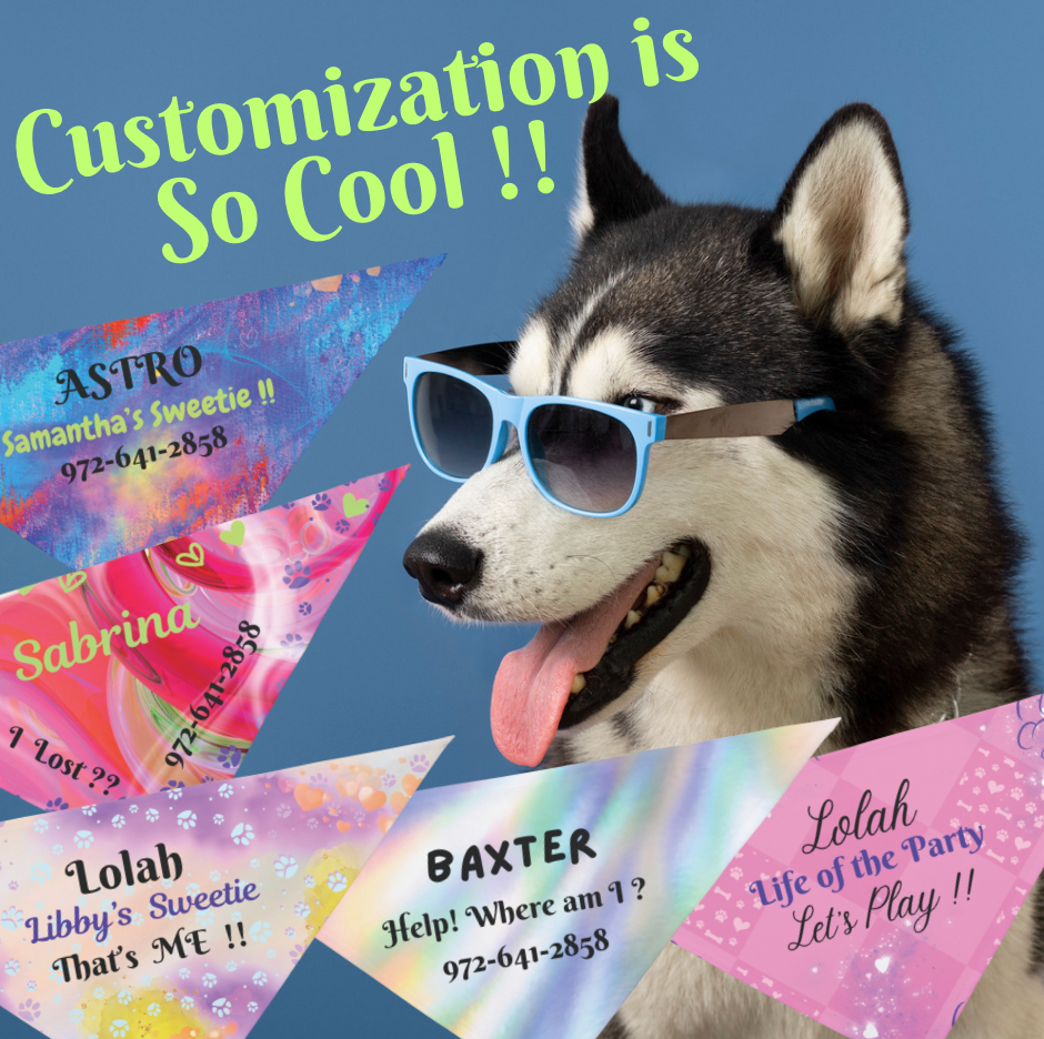 Vibrant Multi-Colored Customizable Pet Bandana, Design, Personalize with Dog & Human Names, "Samantha's Sweetie" or Something Different, Personal Pet Lover Dog Mom Gift, Special Occasion Birthday Gift for Mom