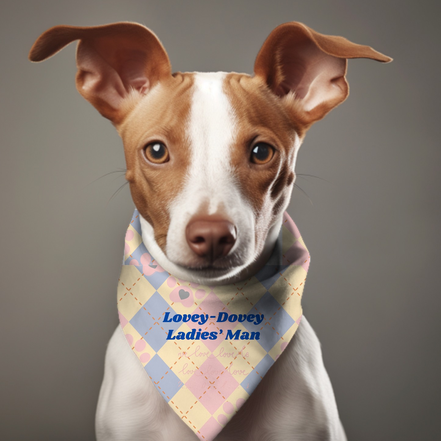 Preppy Yellow and Blue Pet Bandana with "Lovey-Dovey Ladies' Man" Argyle Pattern, Fashionable Pet Accessory, Dog Mom Gift