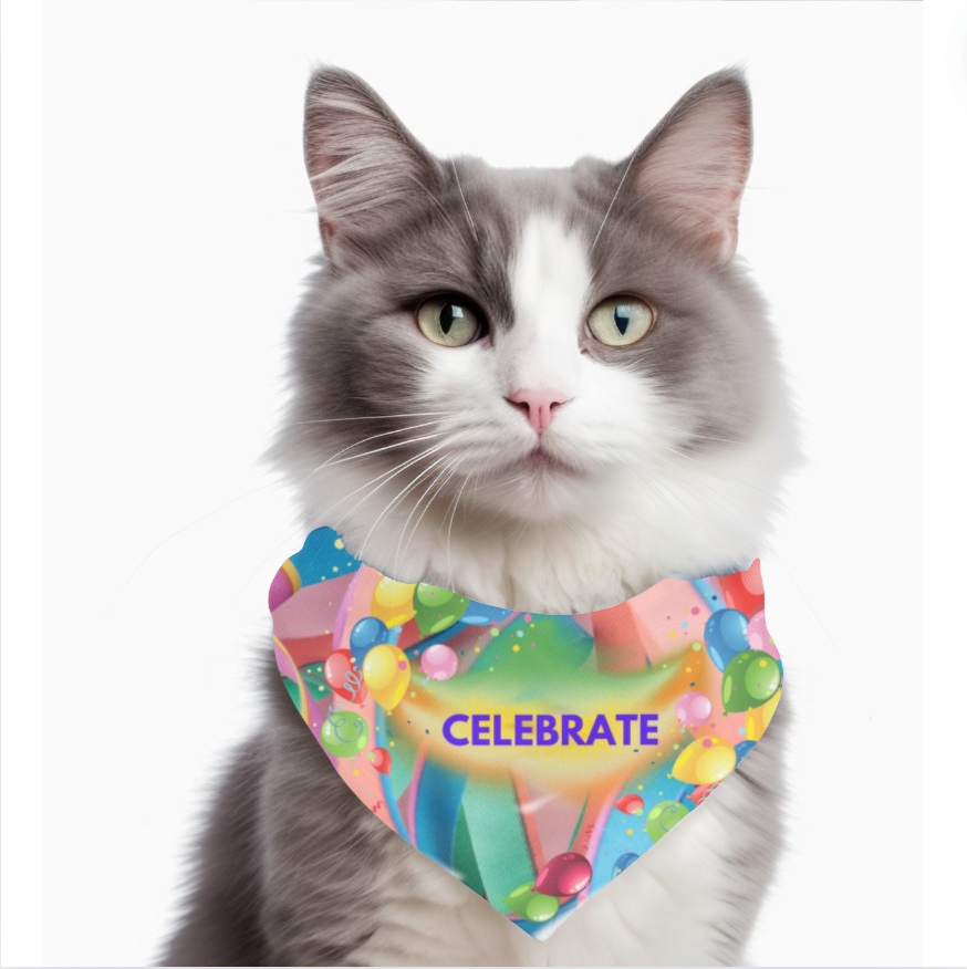 Festive "Celebrate" Bandana COLLAR with Colorful Balloons Design, Dog Cat Partywear, CatLady Dog Mom Birthday Gift
