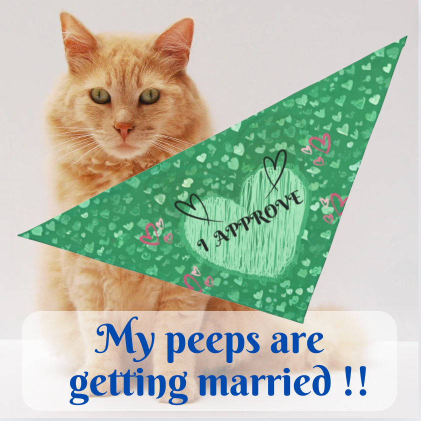 Emerald Green "I Approve" Bridal Pet Bandana, Engagement Wedding Partywear for Cats Dogs, Gift for Pet Lover Bride Groom