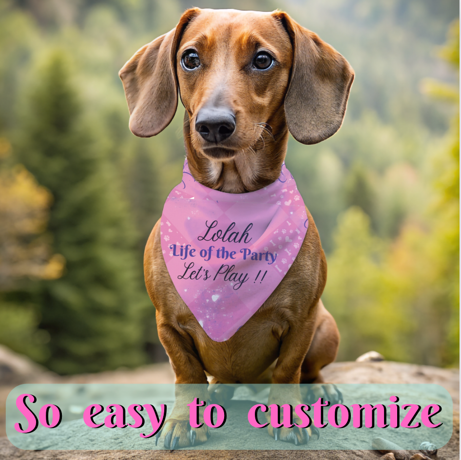 Pink Argyle Customizable Pet Bandana, Add Your Dog's Name for a Personalized "Life of the Party, Let's Play" Pet Accessory, Perfect Pet Lover Dog Mom Gift