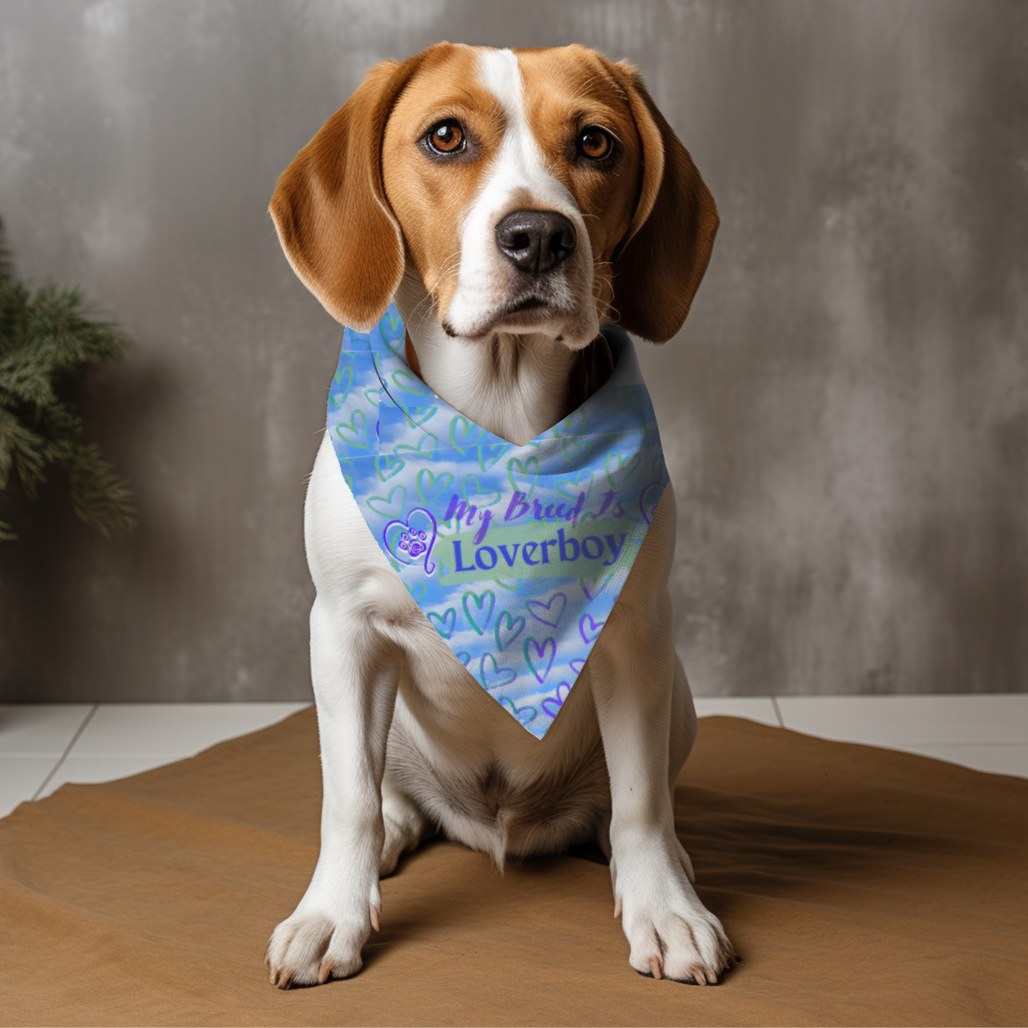 Blue and Purple Hearts "My Breed is Loverboy" Pet Bandana, Dog or Cat Partywear, Great Cat Lady Dog Mom Gift