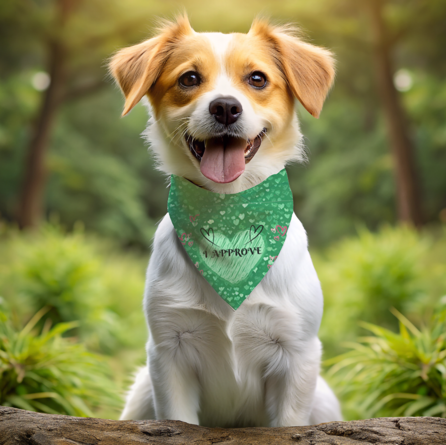Emerald Green "I Approve" Bridal Pet Bandana, Engagement Wedding Partywear for Cats Dogs, Gift for Pet Lover Bride Groom