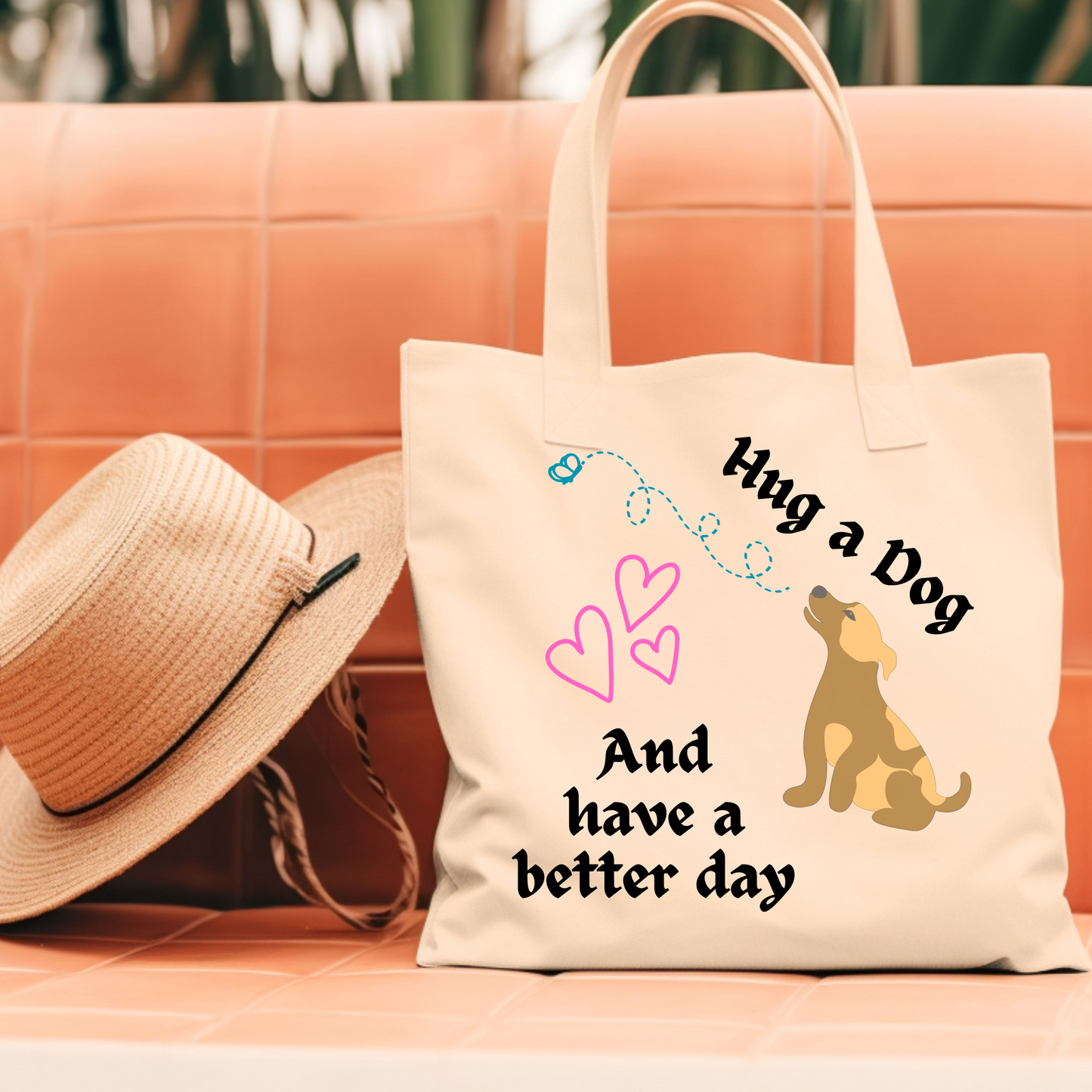 Canvas Dog Mom Tote - "Hug A Dog ..." Slogan & Design