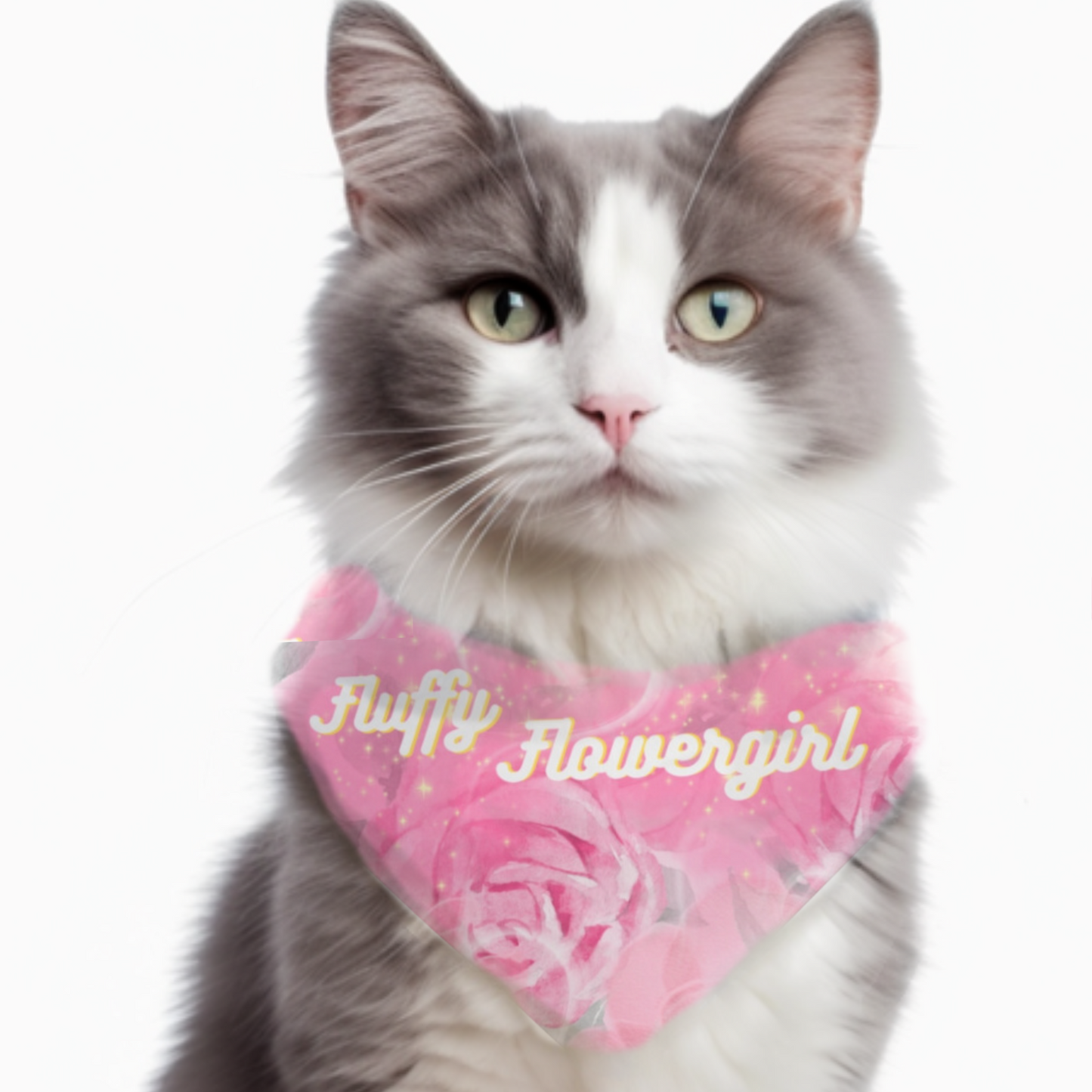 Pink Floral "Fluffy Flowergirl" Pet Bandana, Bridal Shower Engagement Party, Gift For Bride, Groom, CatLady Dog Mom