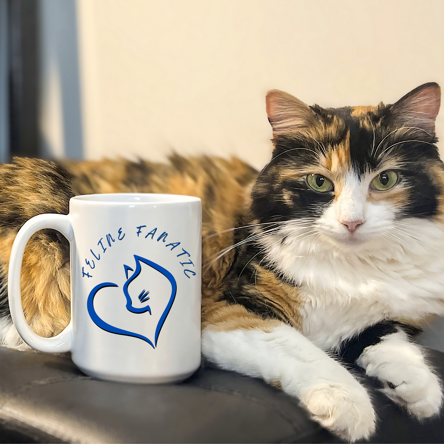 Feminine and Simple "Feline Fanatic" Cat Lover Coffee Mug, Great Gift for Pet Lover Cat Mom, Ceramic, 11oz