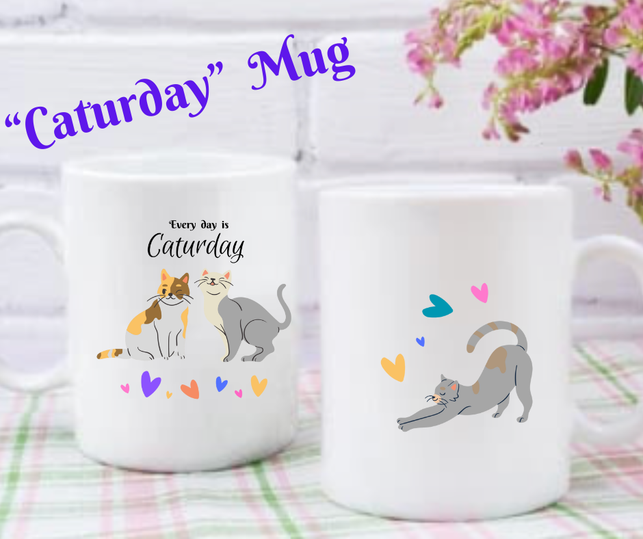 Pink "Every day is Caturday" CatLady Canvas Tote, Pretty & Practical Pet Lover Cat Lady Gift, Birthday Christmas Mom Gift