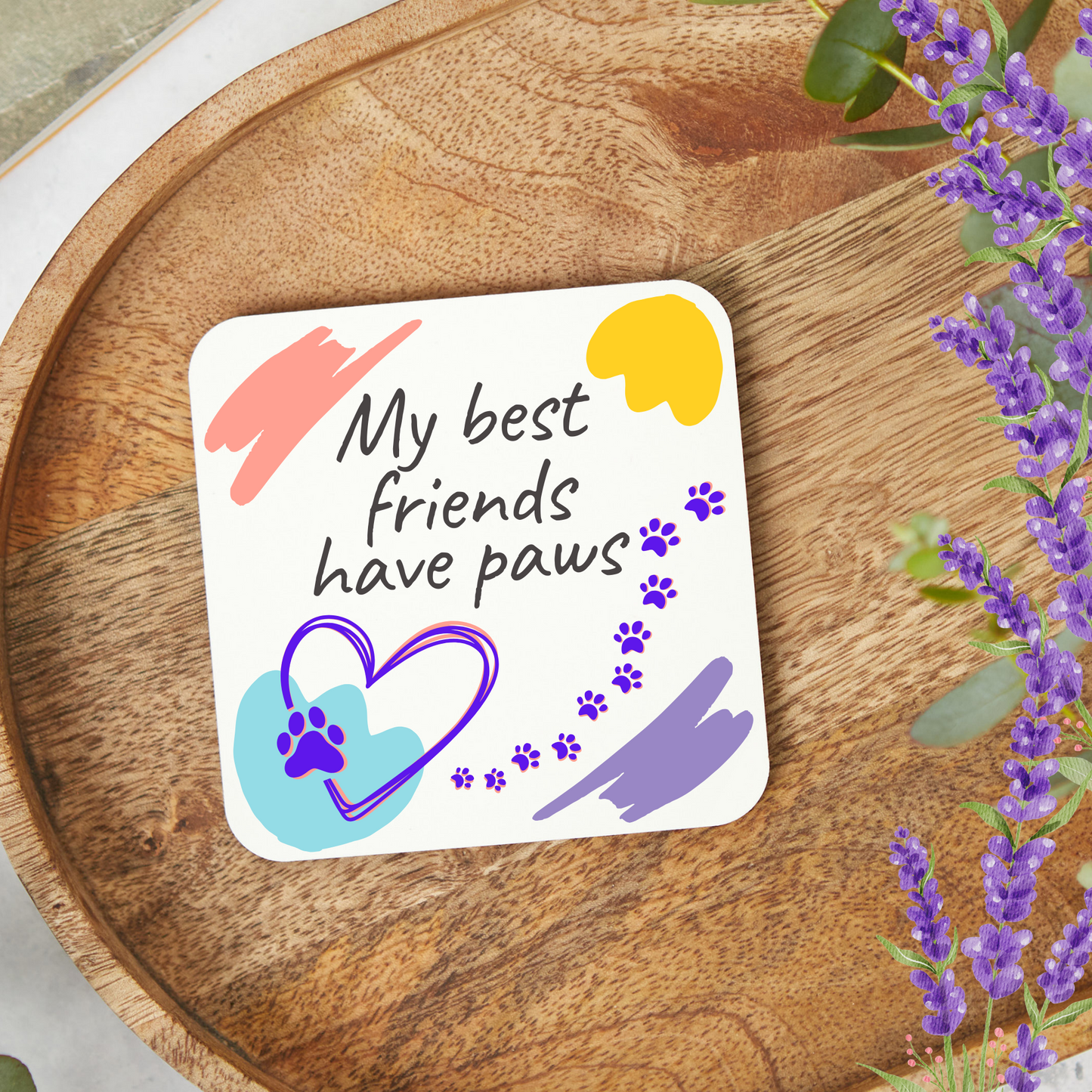 Cat-Lady Coasters, "My best friends have paws" Sublimation Design, Animal Lover Gift for Mom