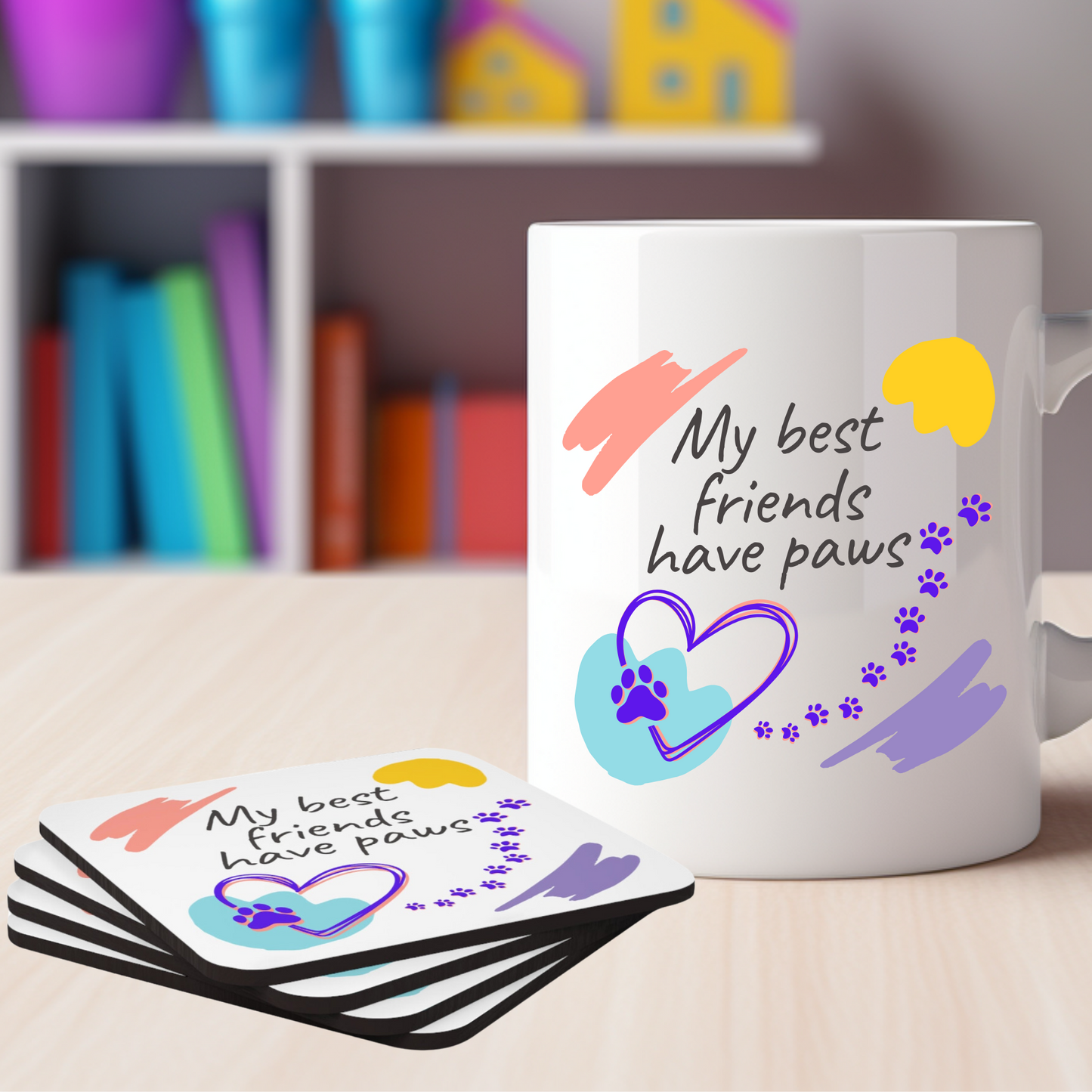 Cat-Lady Coasters, "My best friends have paws" Sublimation Design, Animal Lover Gift for Mom