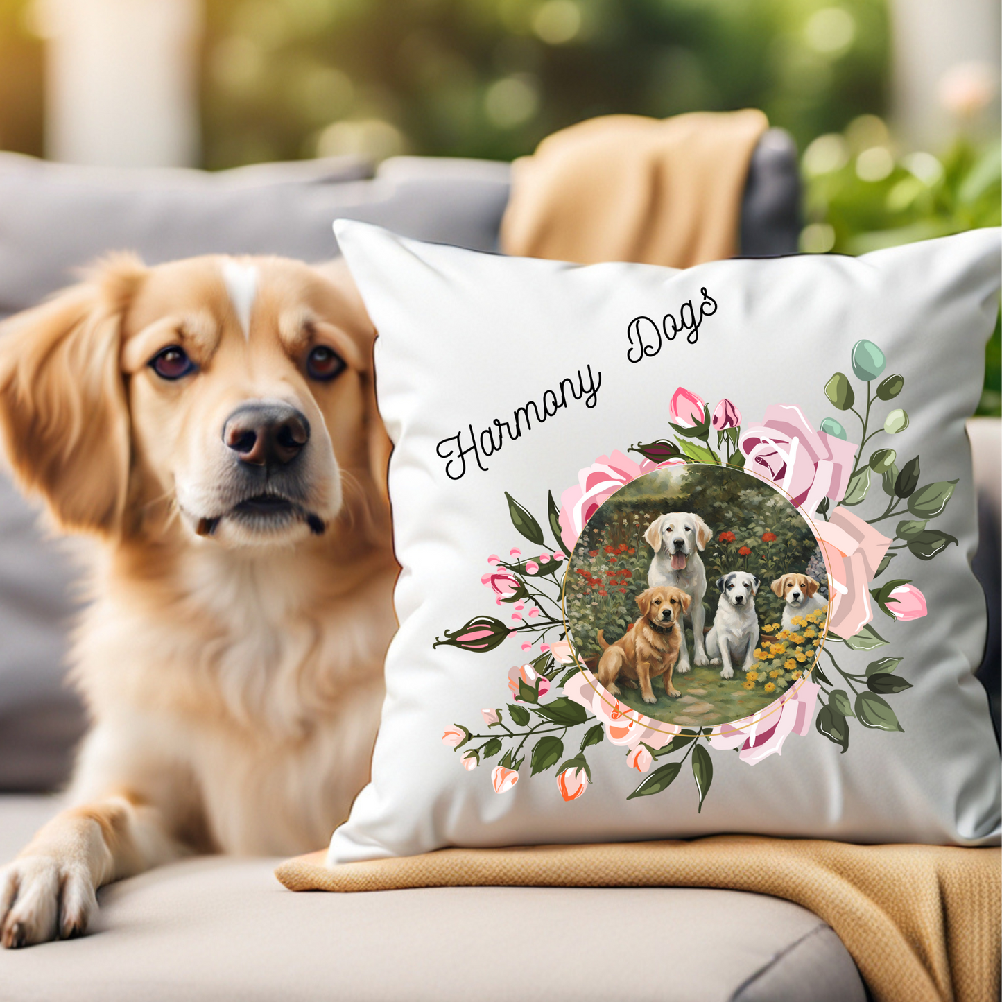 Dog Mom Tote with Fun "Harmony Dogs" Floral Design, Practical & Pretty Reusable Canvas Bag, Dog Lover Mom Gift