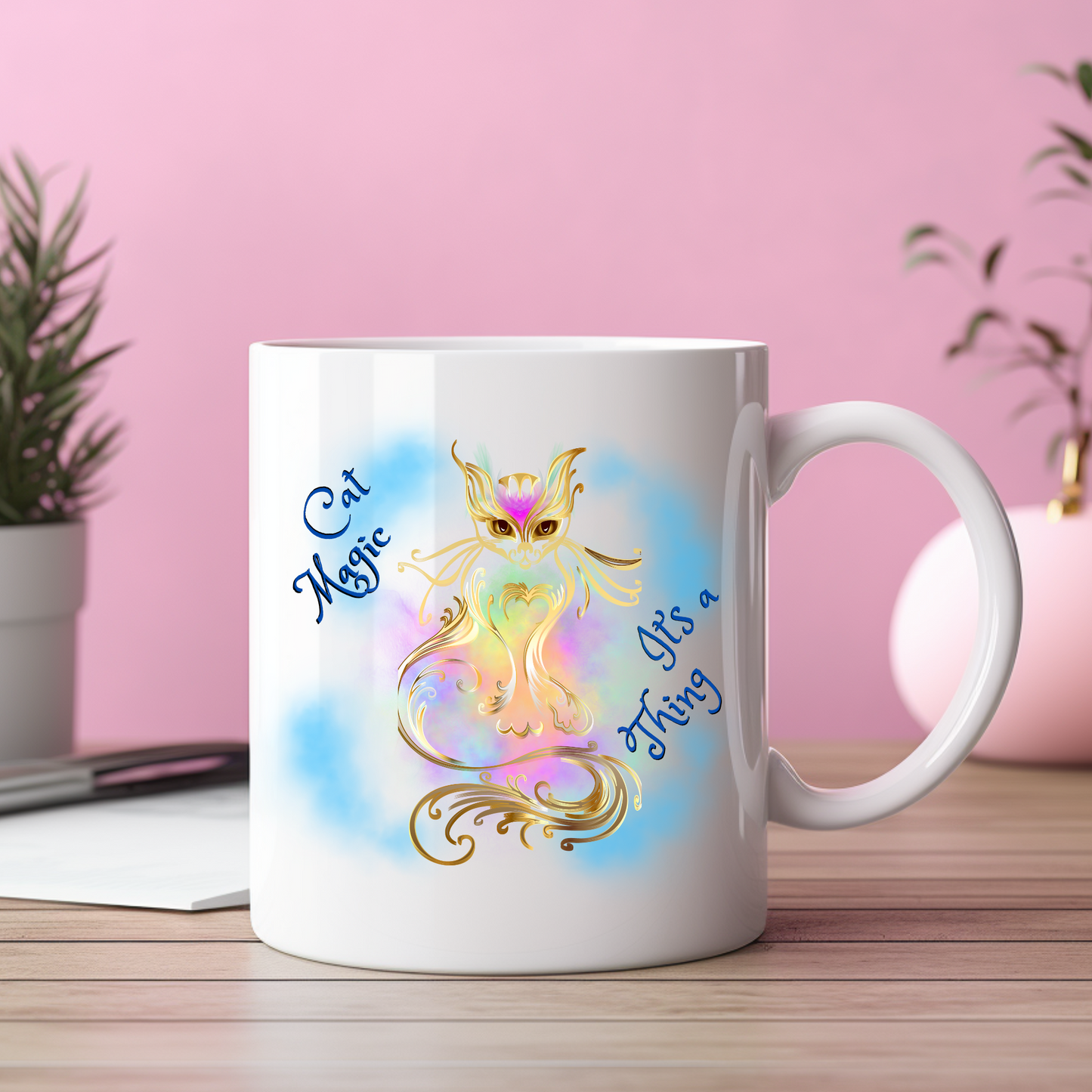 Whimsical "Cat Magic, It's a Thing" Cat Lover Coffee Mug, Great Cat Mom Pet Lover Gift for Her,Ceramic, 11 oz