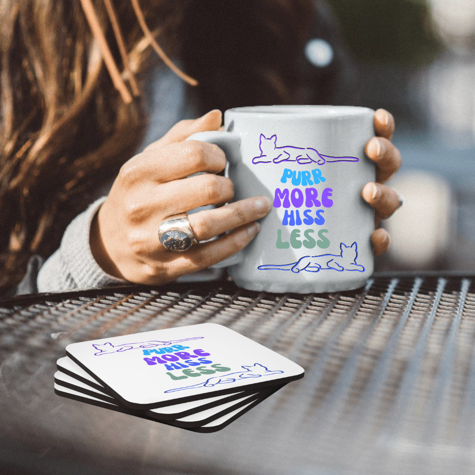 Playful "Purr More Hiss Less" Cat Lady Coffee Mug, Great Pet Lover Cat Mom Gift, Ceramic, 11oz