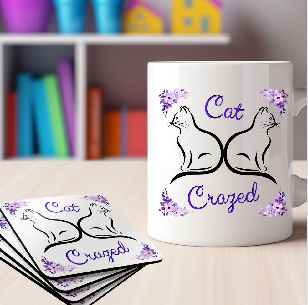 Scented Soy Candle, Whimsical "Cat Crazed" Sublimation Design, Cat Lover Pet Lover Mom Gift, Kitchen Home Office Decor, Four Fragrances, 9oz