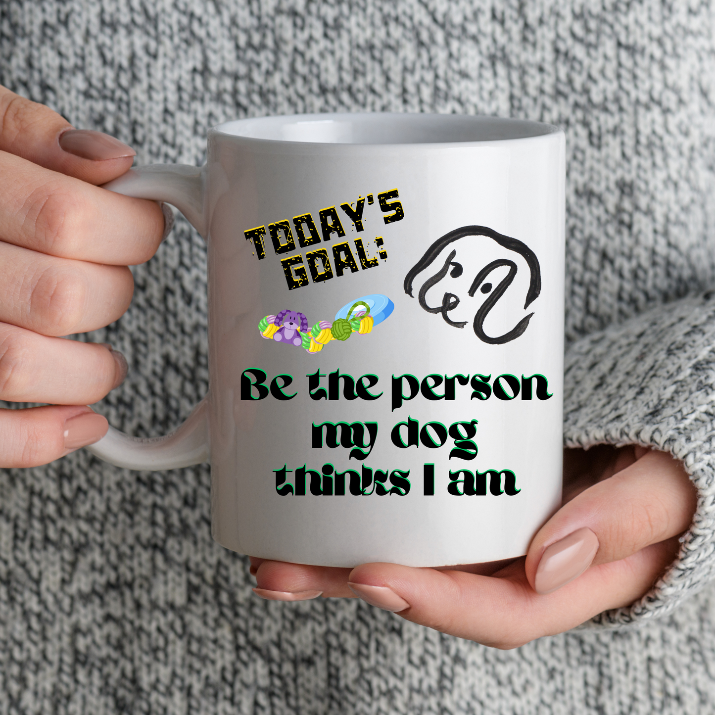 Playful DogMom Mug Sets A Daily Goal With Its "Be The Person My Dog Thinks I Am" Slogan, Holiday Birthday Dog Lover Gift, White Ceramic, 15oz