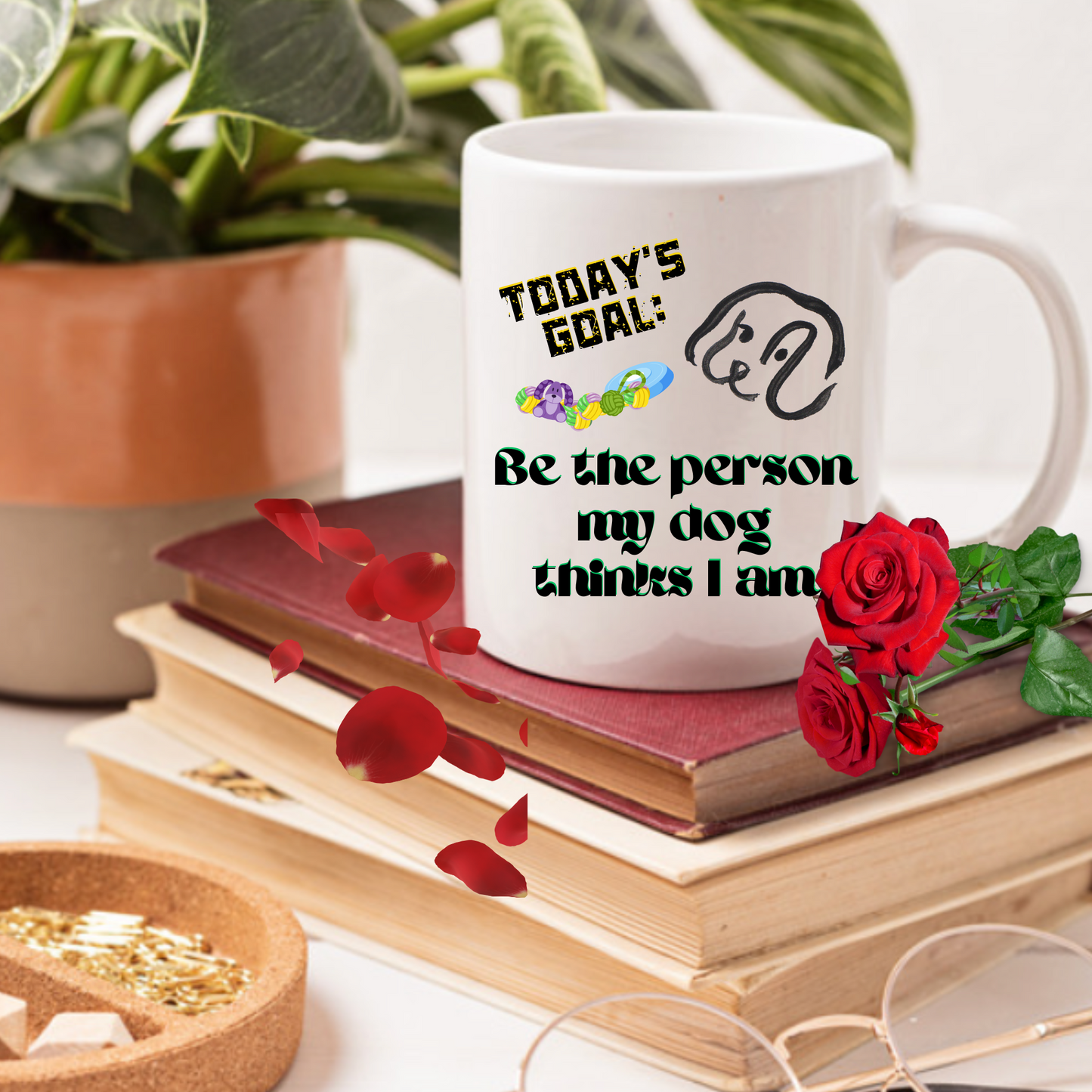 Playful DogMom Mug Sets A Daily Goal With Its "Be The Person My Dog Thinks I Am" Slogan, Holiday Birthday Dog Lover Gift, White Ceramic, 15oz
