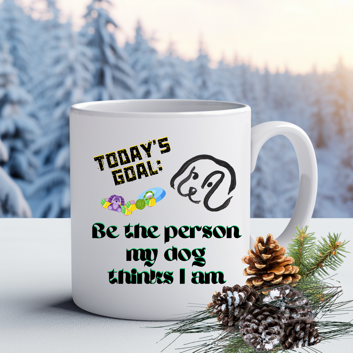 Playful DogMom Mug Sets A Daily Goal With Its "Be The Person My Dog Thinks I Am" Slogan, Holiday Birthday Dog Lover Gift, White Ceramic, 15oz