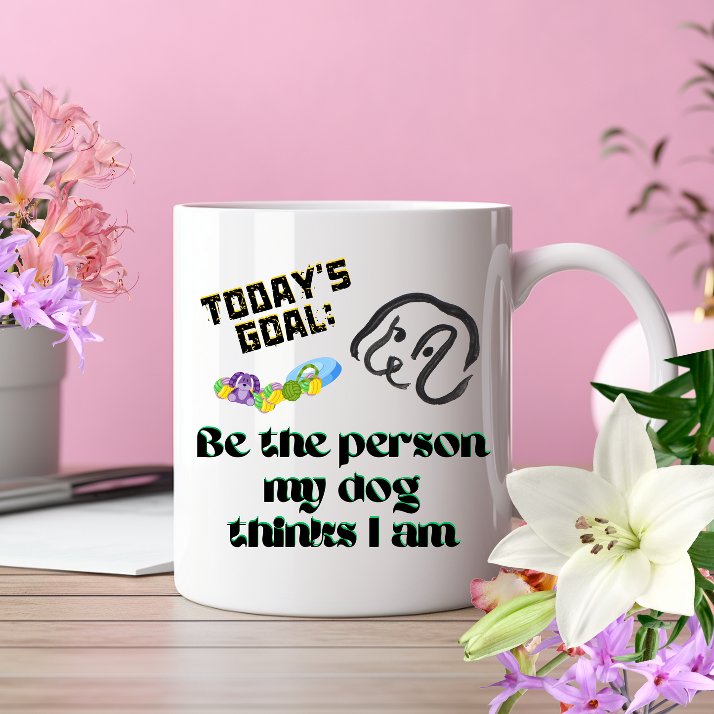 Playful DogMom Mug Sets A Daily Goal With Its "Be The Person My Dog Thinks I Am" Slogan, Holiday Birthday Dog Lover Gift, White Ceramic, 15oz