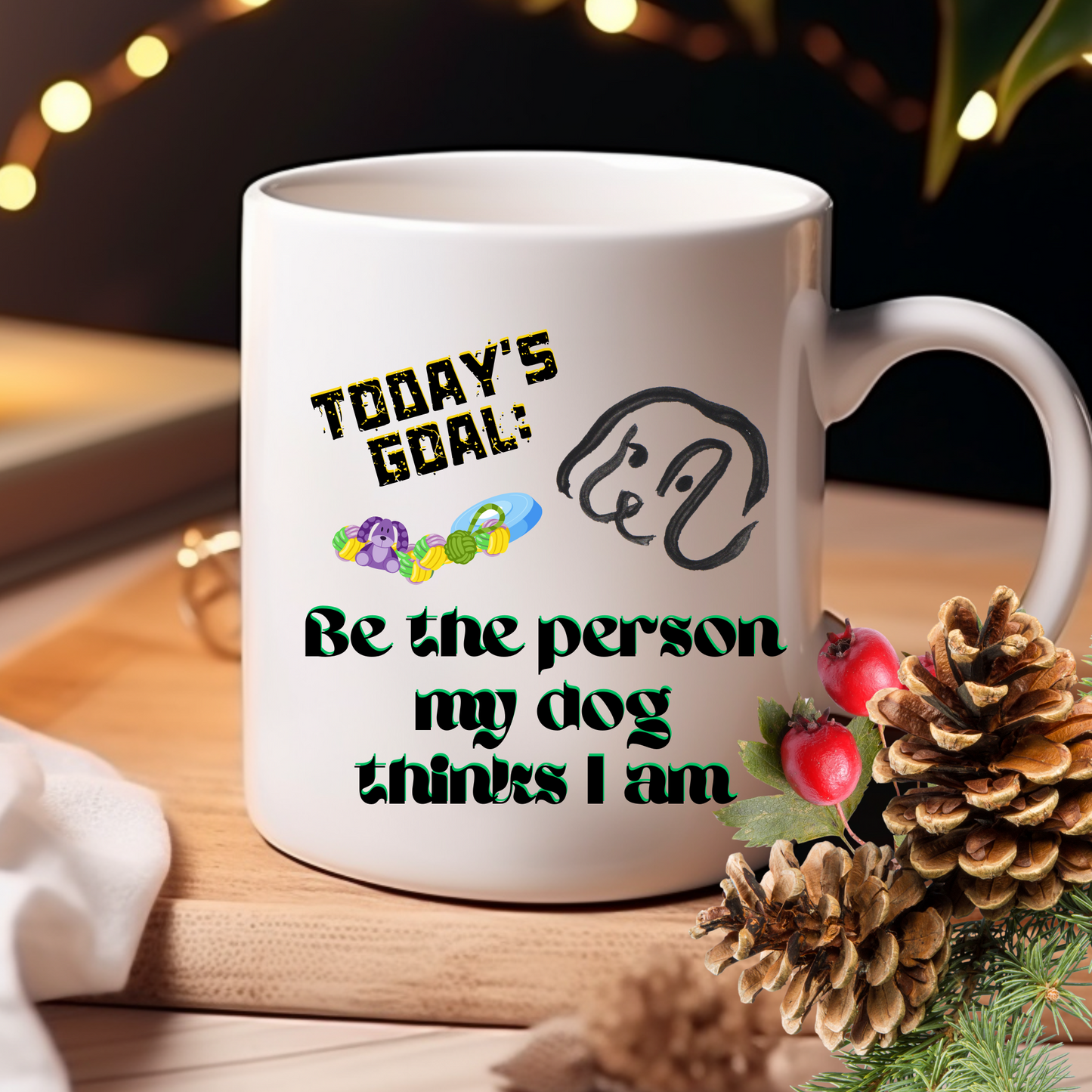 Playful DogMom Mug Sets A Daily Goal With Its "Be The Person My Dog Thinks I Am" Slogan, Holiday Birthday Dog Lover Gift, White Ceramic, 15oz