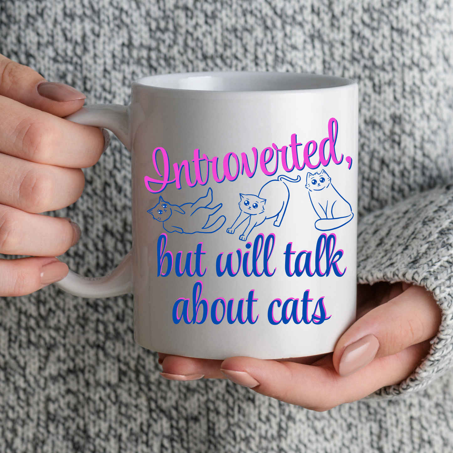 CatLover Mug With Fun "Introverted But Will Talk About Cats" Slogan, CatLady Pet Lover Gift, Ceramic, 15oz
